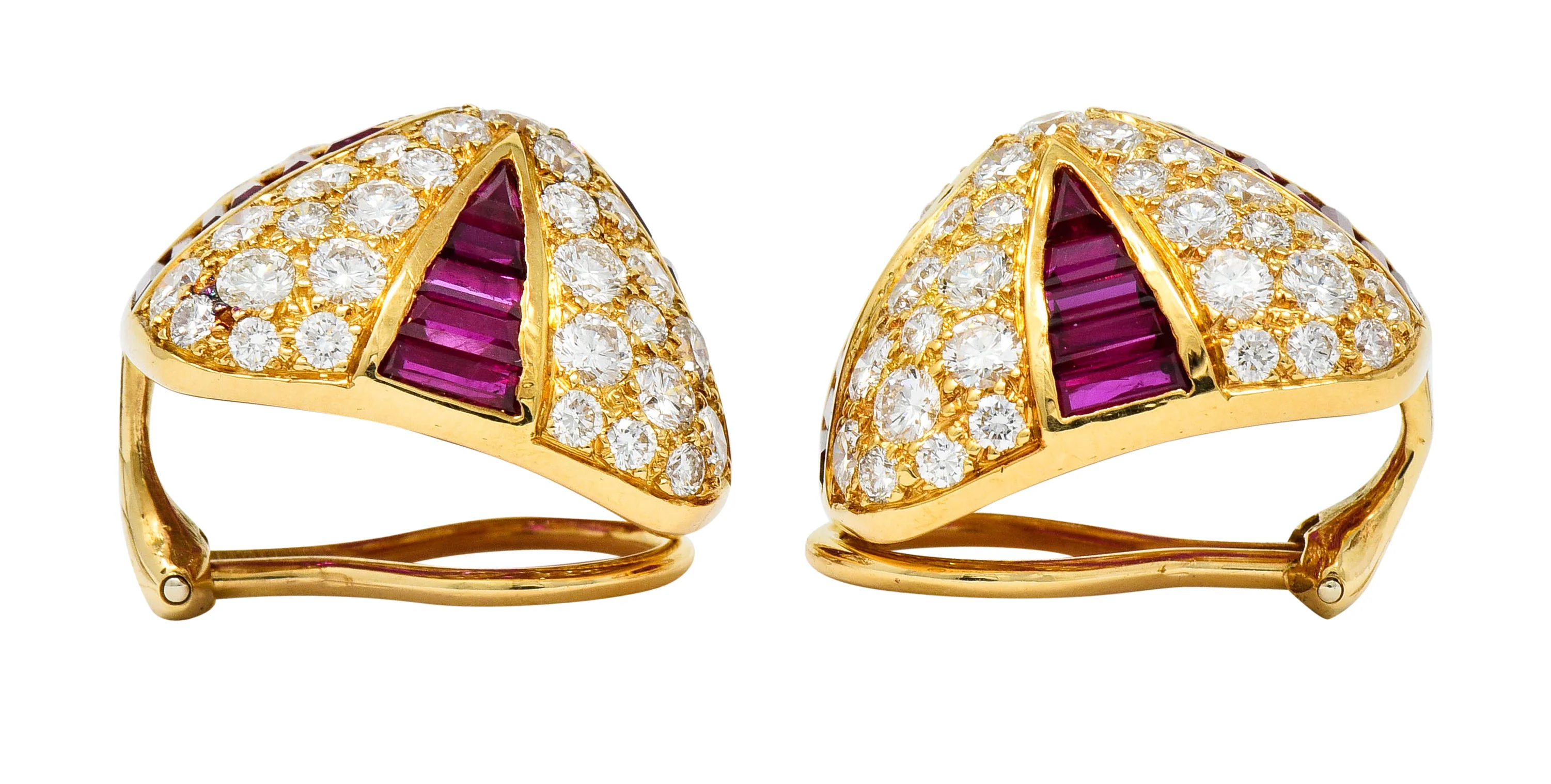 Oscar Heyman 9.02 CTW Diamond Ruby 18 Karat Gold Pave Pyramidal Ear-Clip Earrings - Image 7
