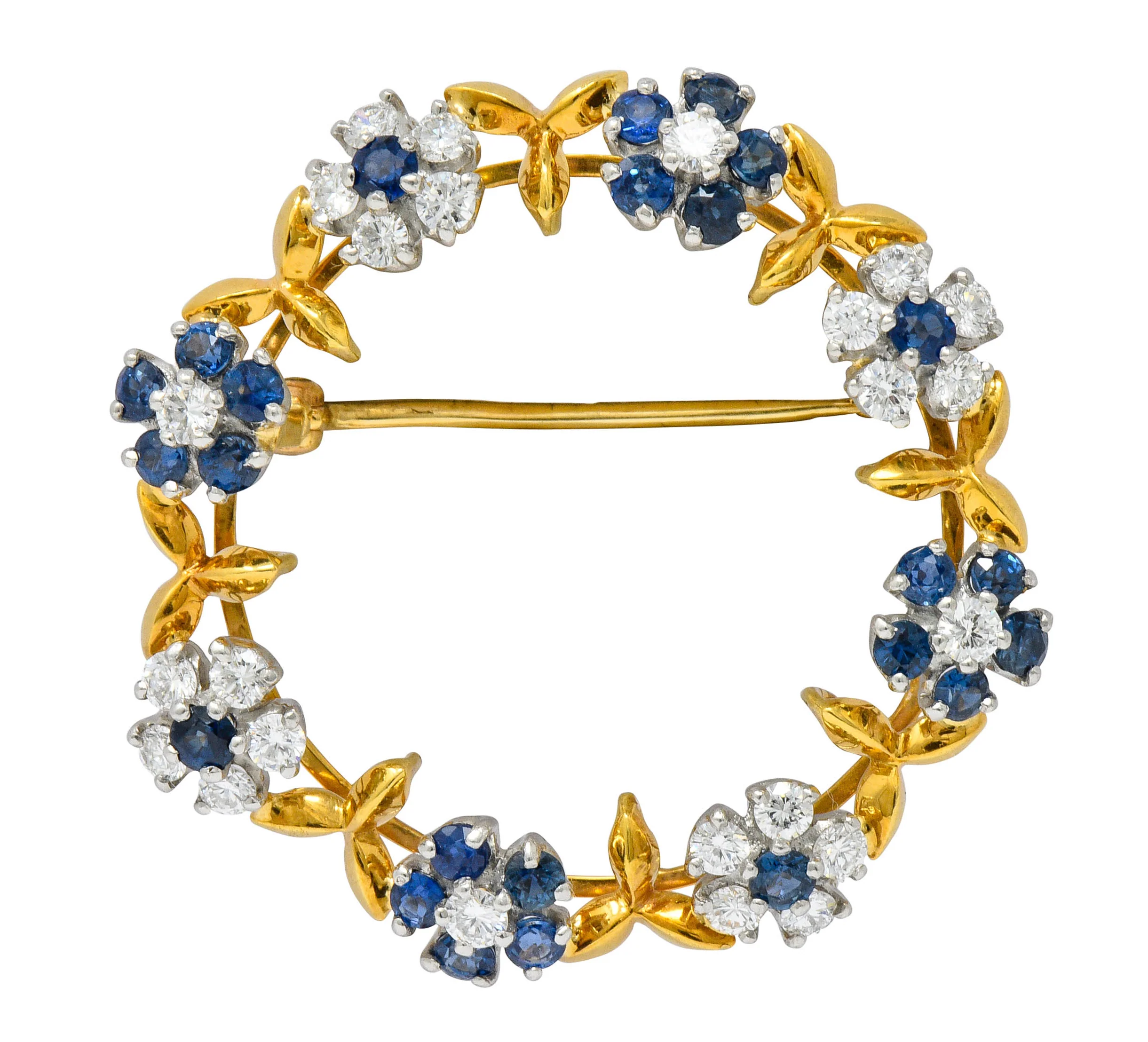 Oscar Heyman Bros. Vintage 3.60 CTW Sapphire Diamond Platinum 18 Karat Gold Floral Brooch