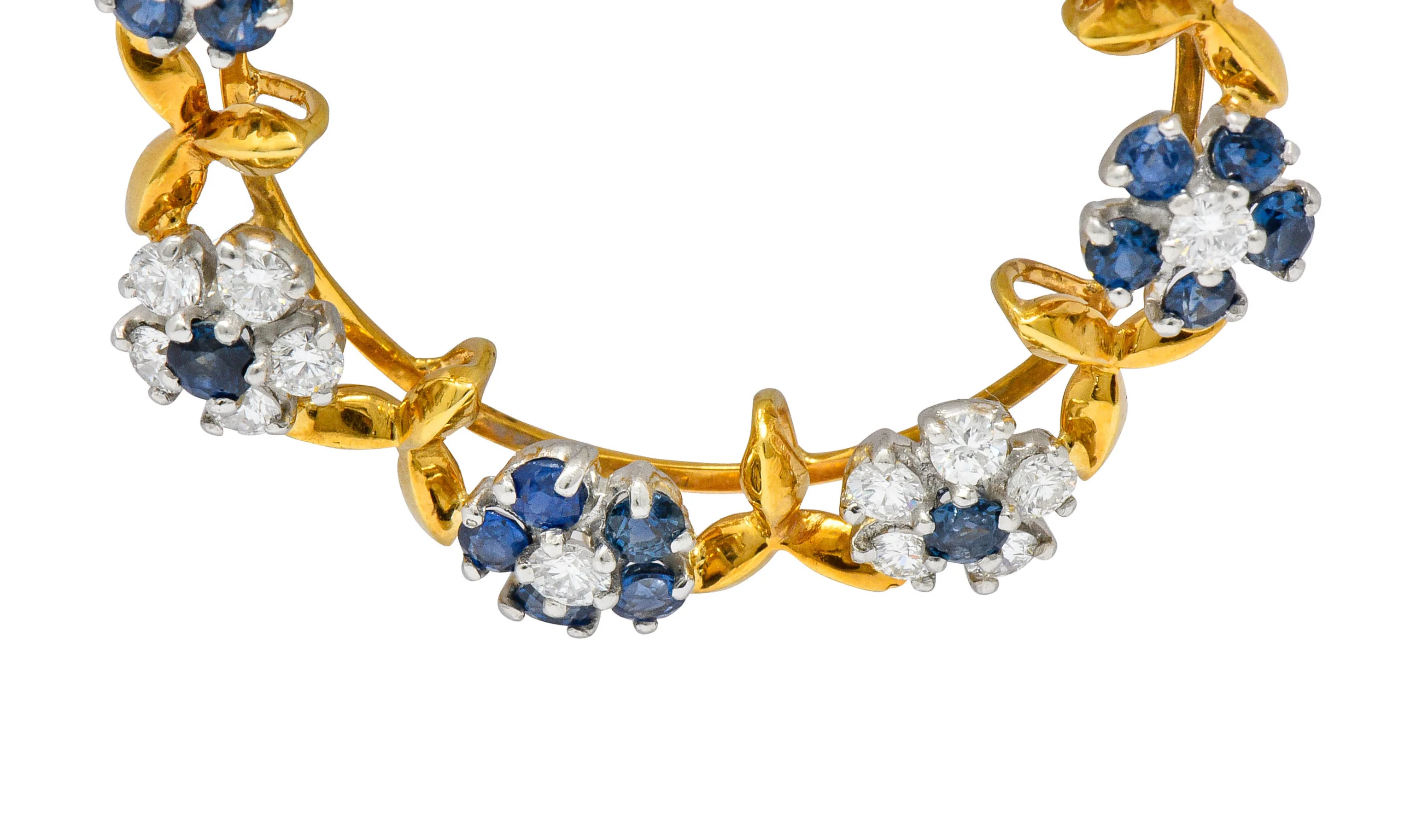 Oscar Heyman Bros. Vintage 3.60 CTW Sapphire Diamond Platinum 18 Karat Gold Floral Brooch - Image 6