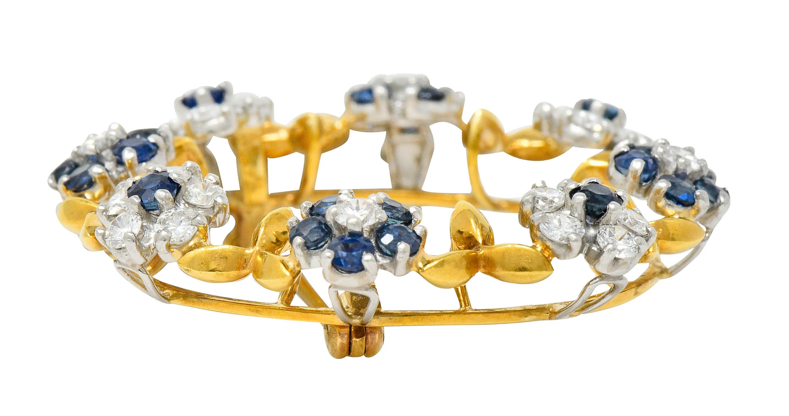 Oscar Heyman Bros. Vintage 3.60 CTW Sapphire Diamond Platinum 18 Karat Gold Floral Brooch - Image 8
