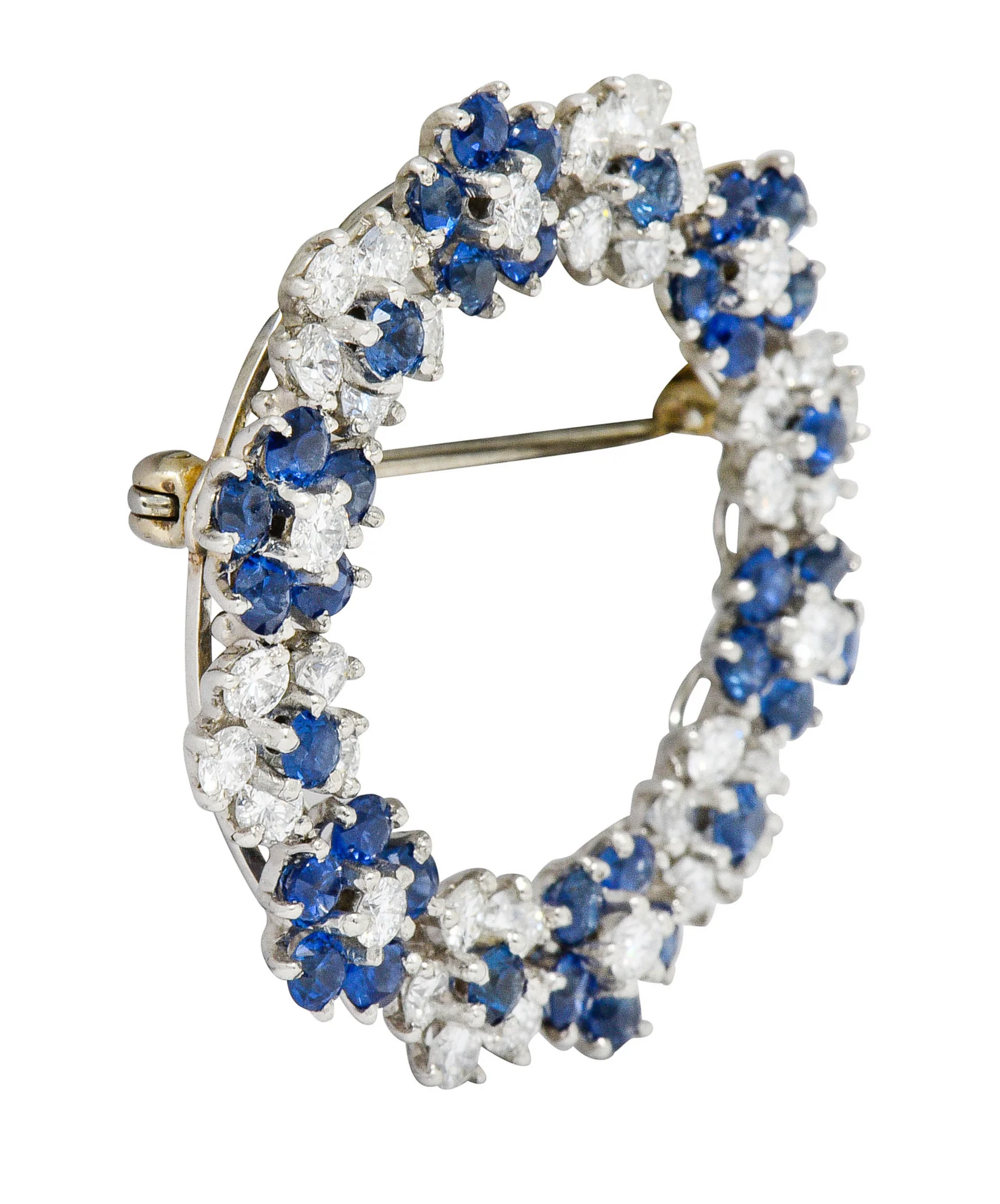 Oscar Heyman Bros. Vintage 5.40 CTW Sapphire Diamond Platinum Floral Brooch - Image 2
