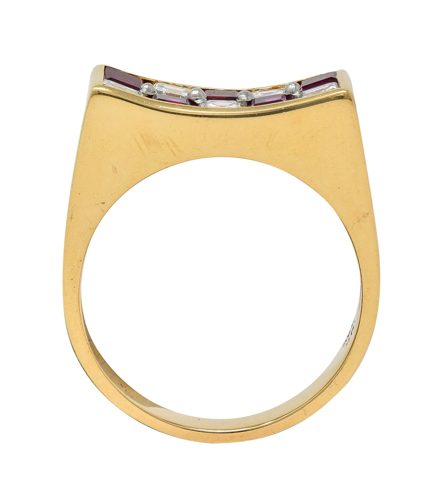 Oscar Heyman Diamond Ruby Platinum 18 Karat Gold Curved Checkerboard Vintage Band Ring - Image 5