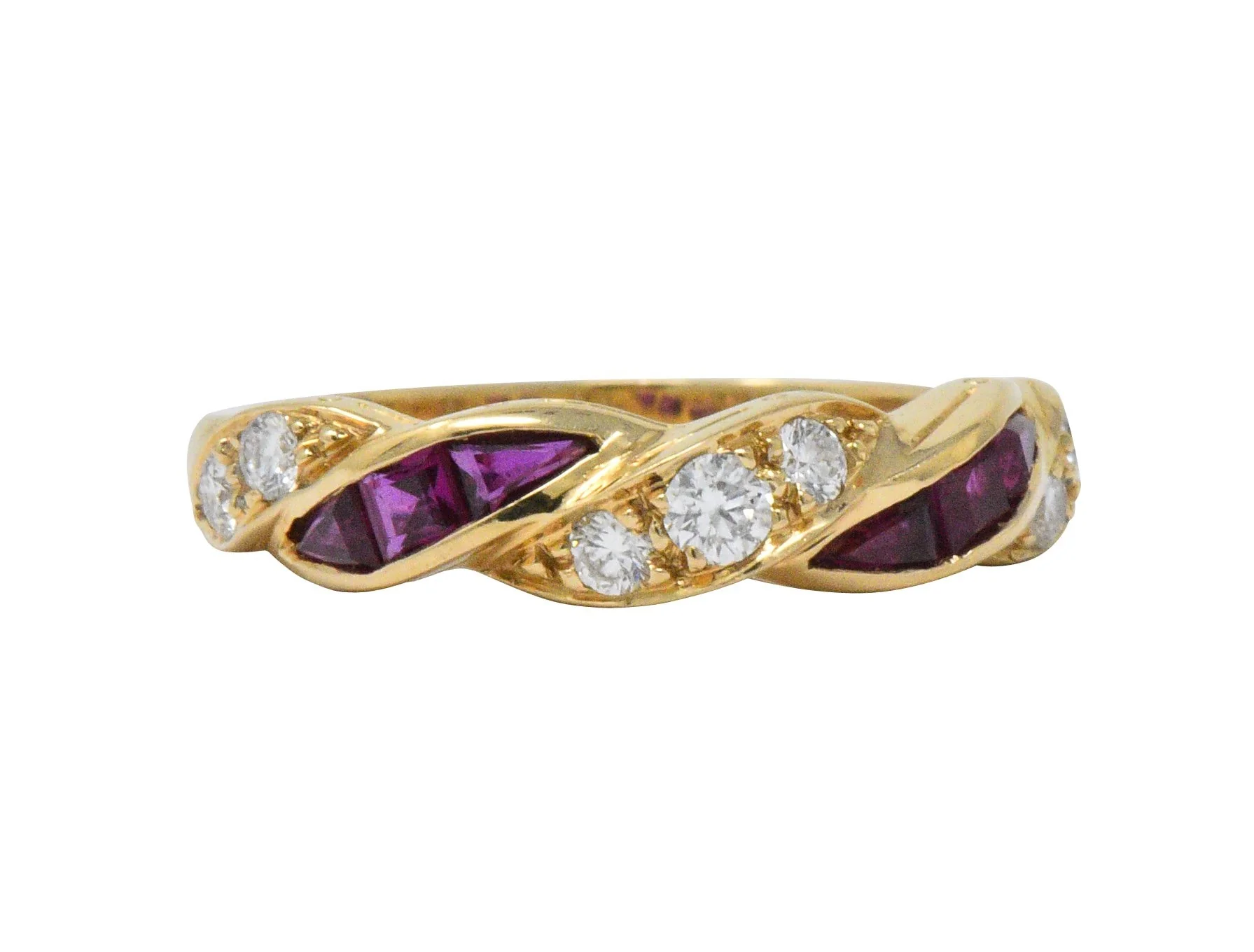 Oscar Heyman For Tiffany & Co. Retro Diamond Ruby 18 Karat Gold Band Ring - Image 3