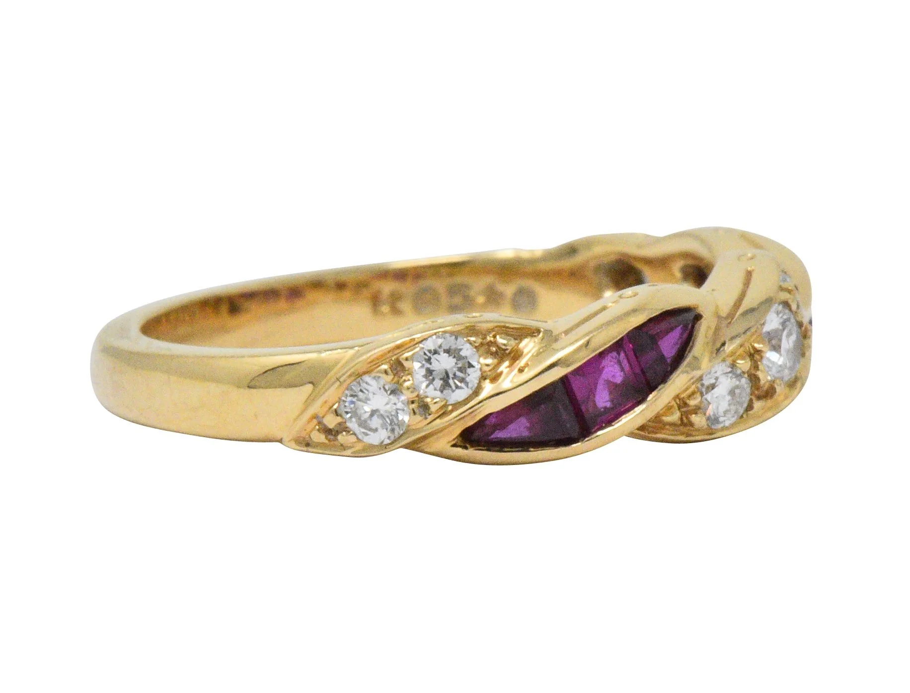 Oscar Heyman For Tiffany & Co. Retro Diamond Ruby 18 Karat Gold Band Ring - Image 4