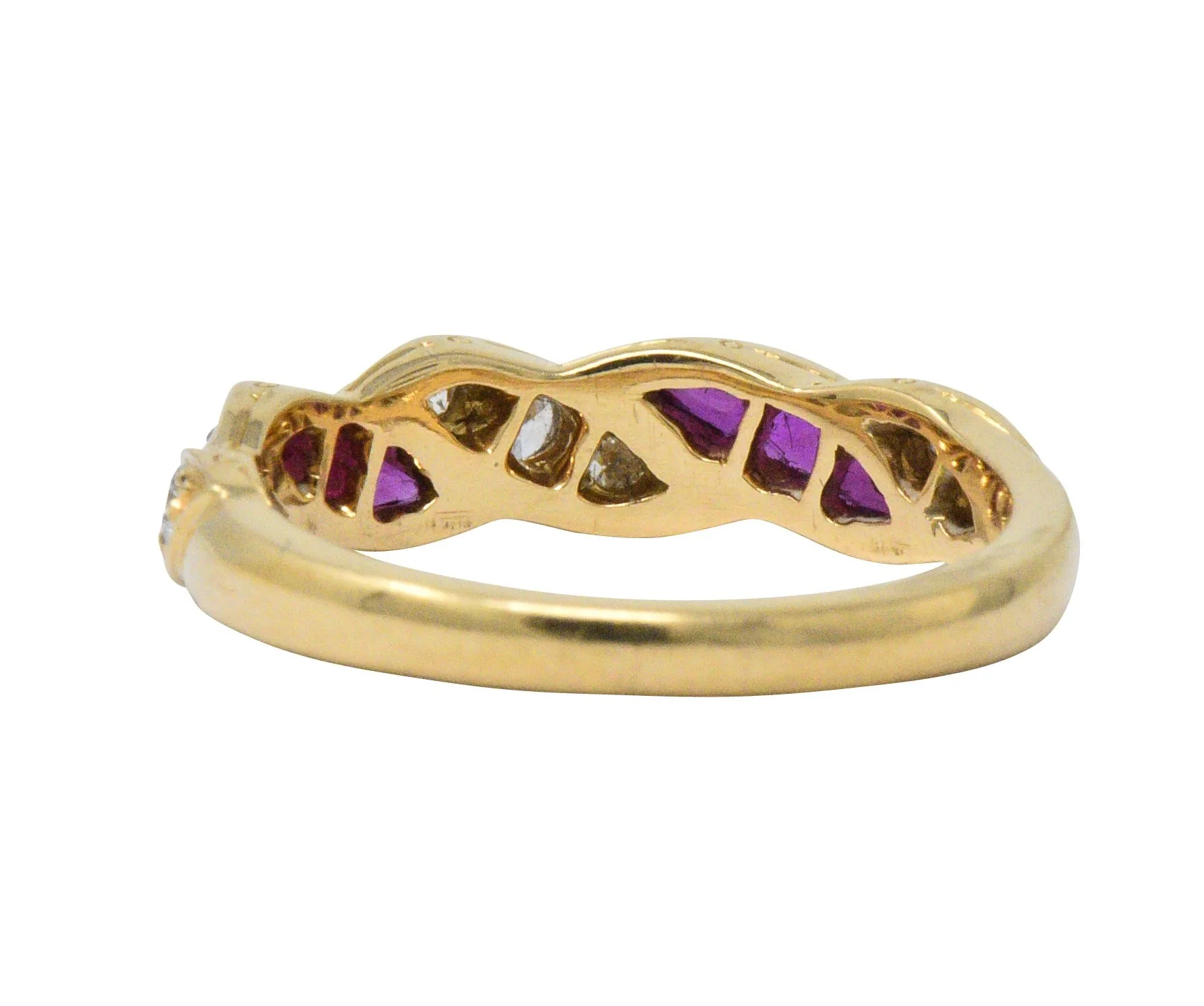 Oscar Heyman For Tiffany & Co. Retro Diamond Ruby 18 Karat Gold Band Ring - Image 5