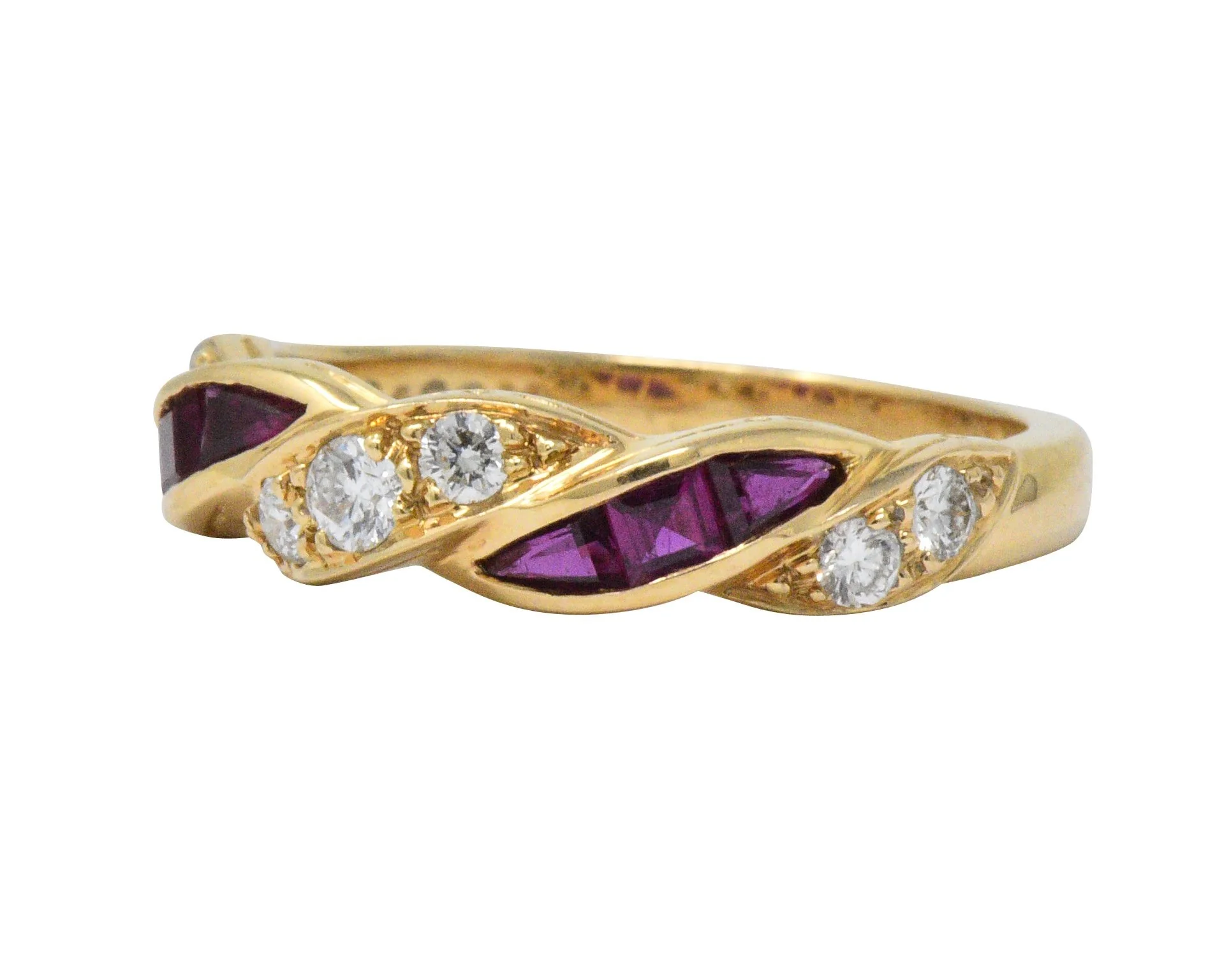 Oscar Heyman For Tiffany & Co. Retro Diamond Ruby 18 Karat Gold Band Ring - Image 6