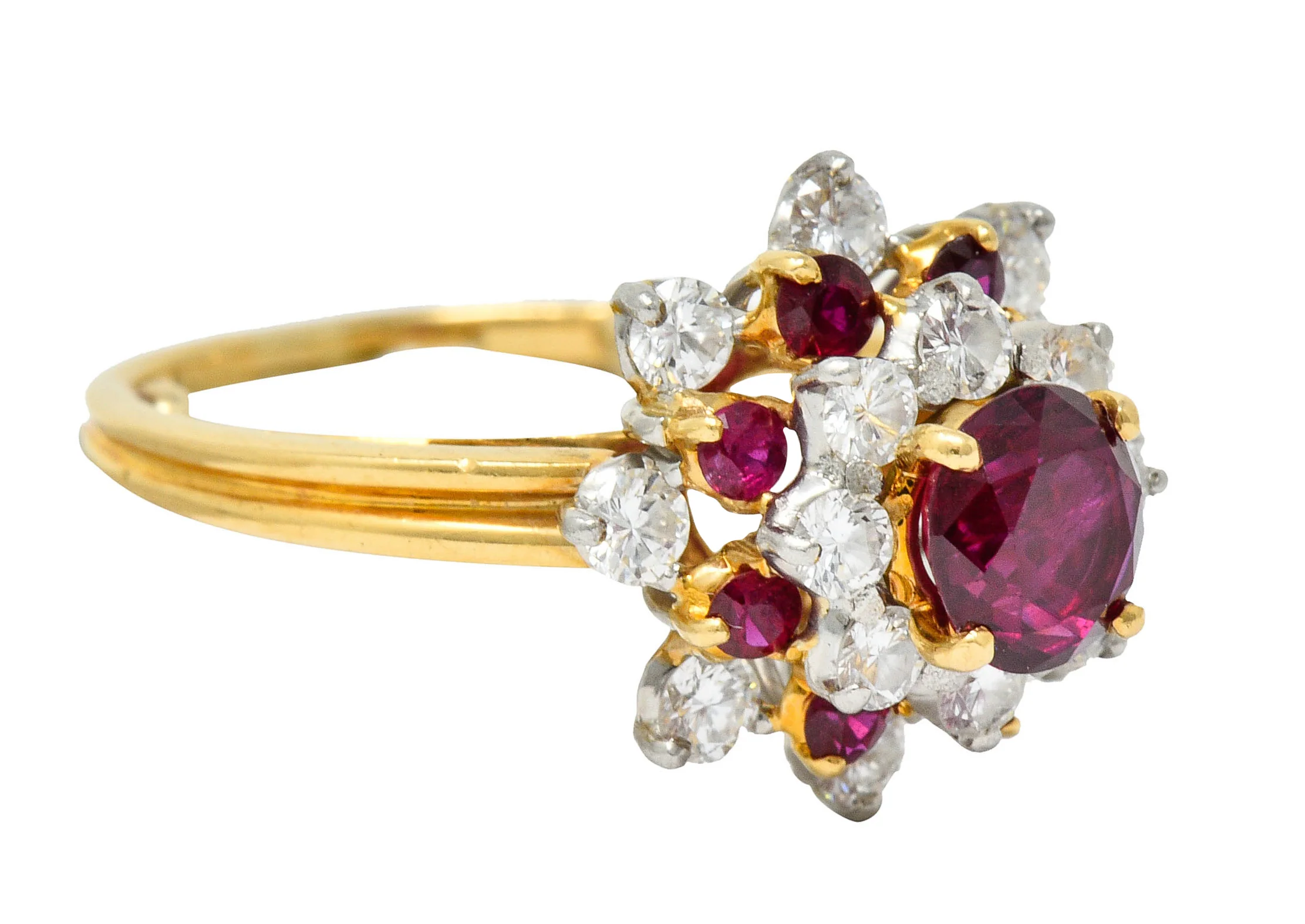 Oscar Heyman J.E. Caldwell Ruby Diamond 18 Karat Gold Platinum Cluster Ring GIA - Image 2