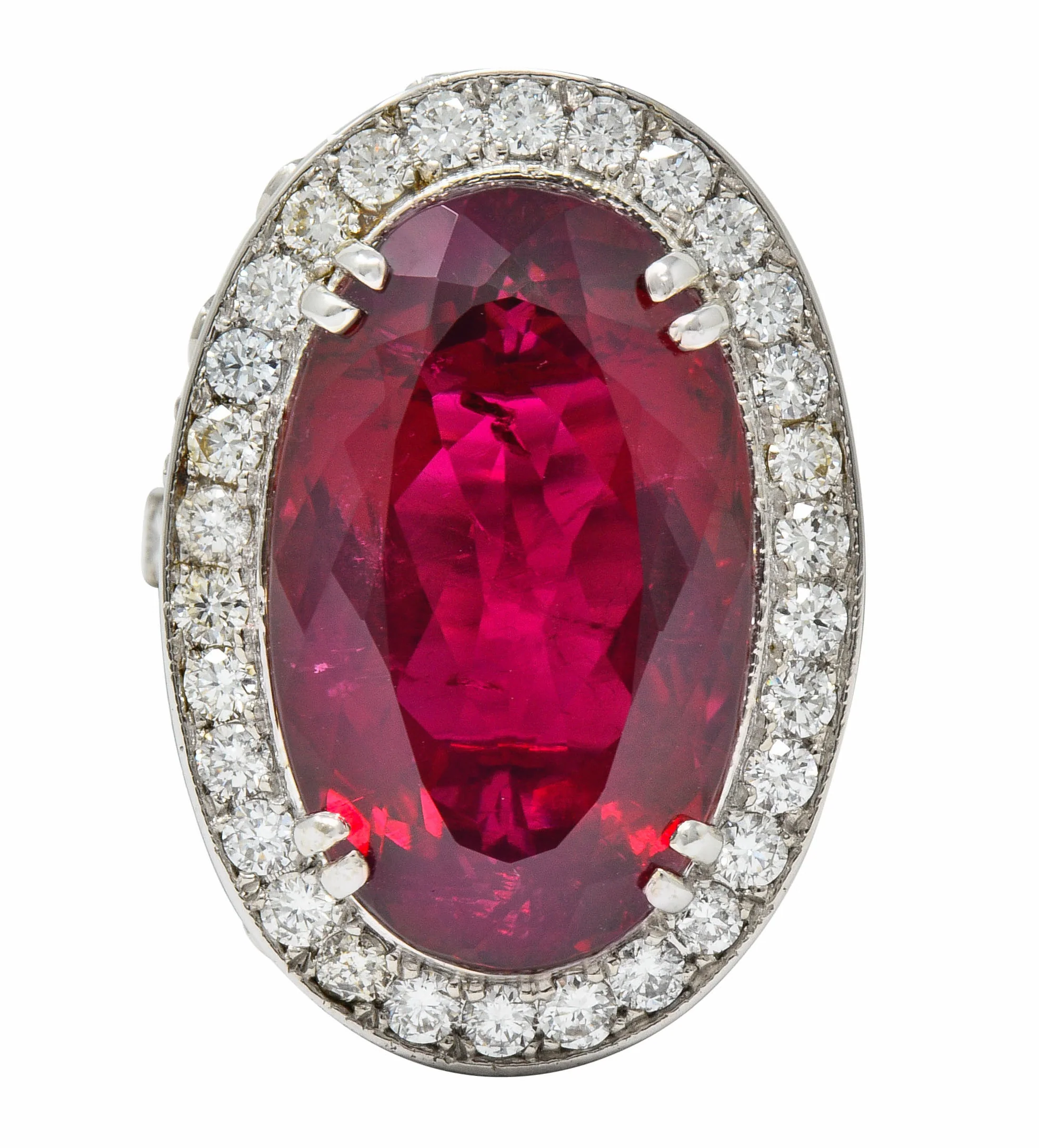 Outstanding 24.00 CTW Rubellite Diamond 18 Karat White Gold Statement Ring