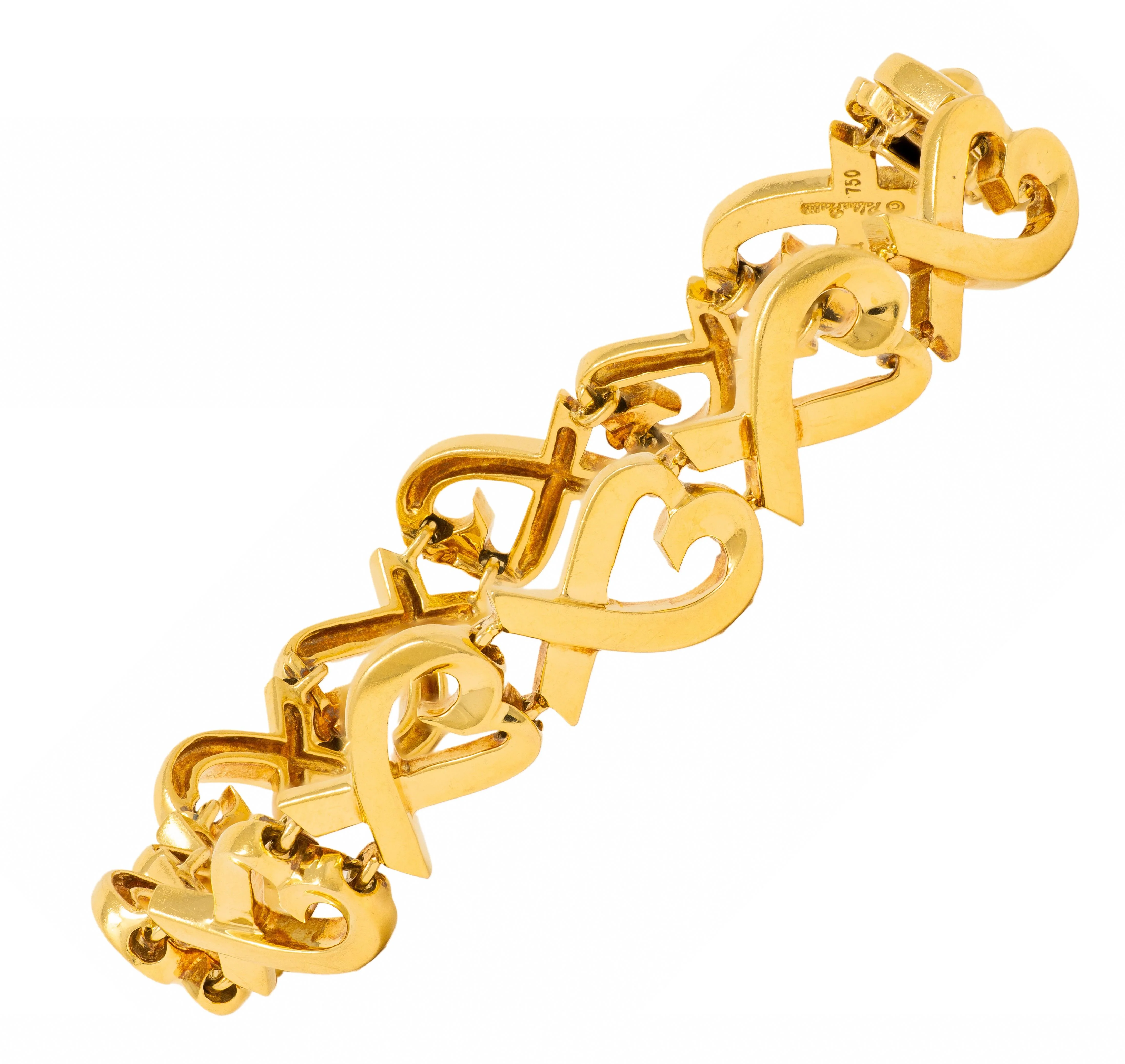 Paloma Picasso Tiffany & Co. 1980's 18 Karat Yellow Gold Vintage Loving Hearts Link Bracelet