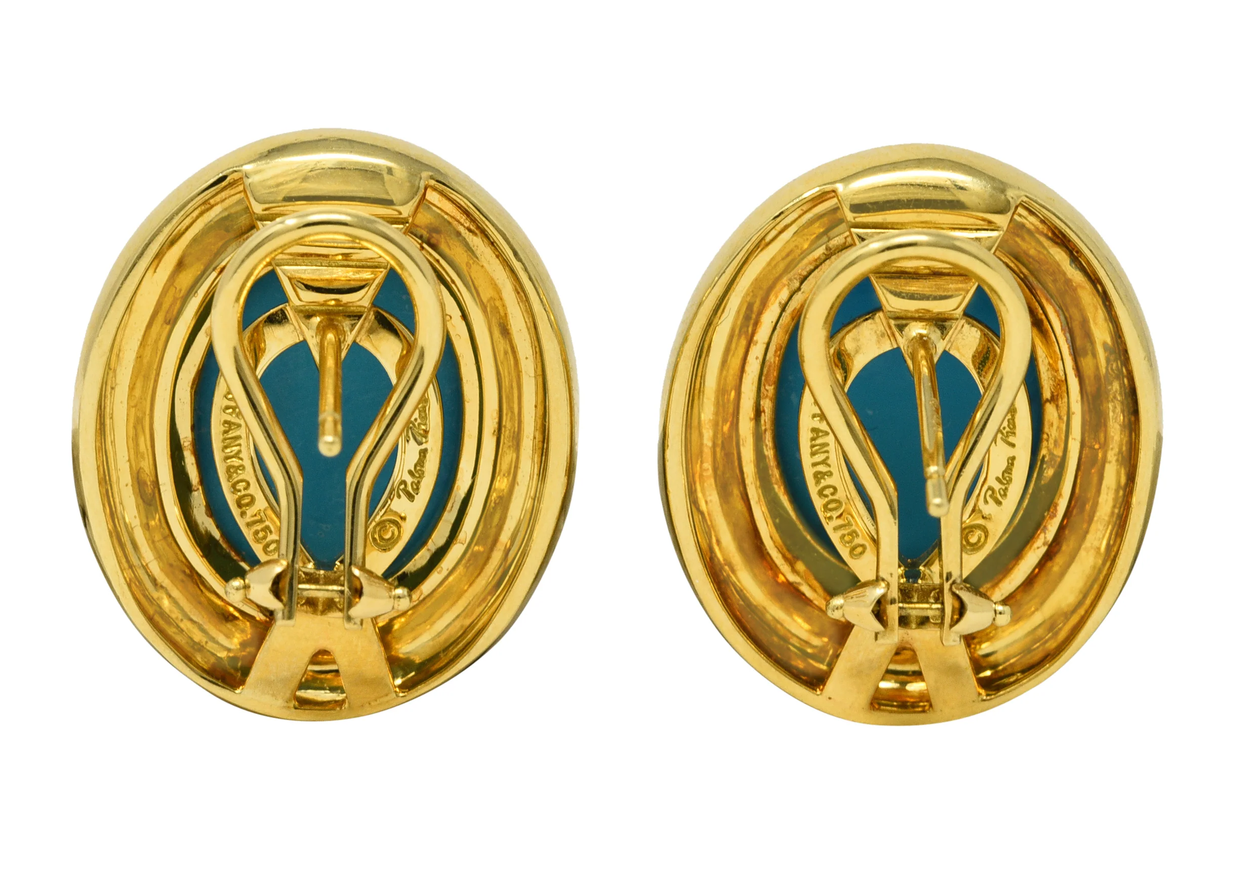 Paloma Picasso Tiffany & Co. 1980's Turquoise 18 Karat Yellow Gold Cabochon Vintage Earrings - Image 3