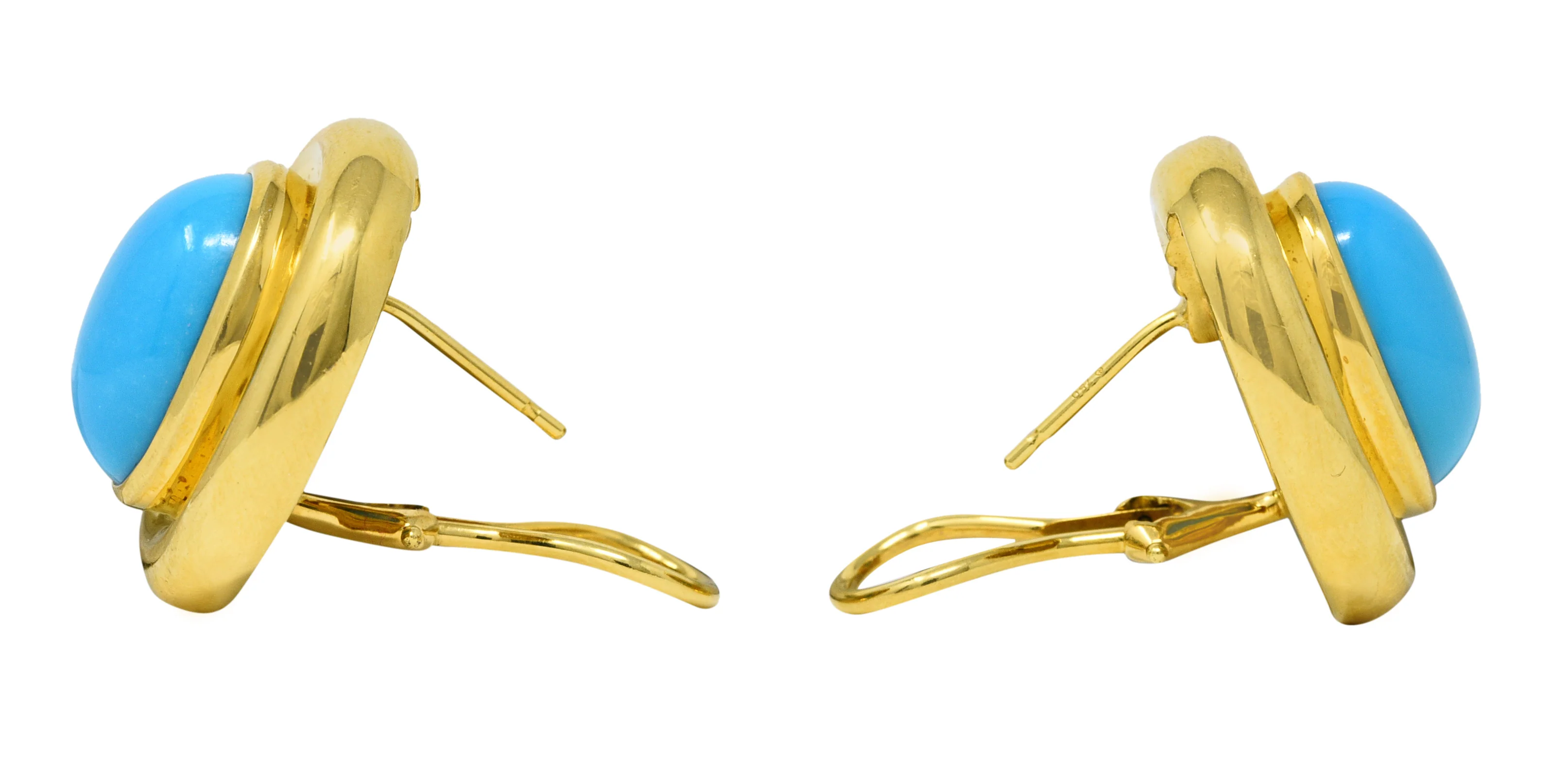 Paloma Picasso Tiffany & Co. 1980's Turquoise 18 Karat Yellow Gold Cabochon Vintage Earrings - Image 5