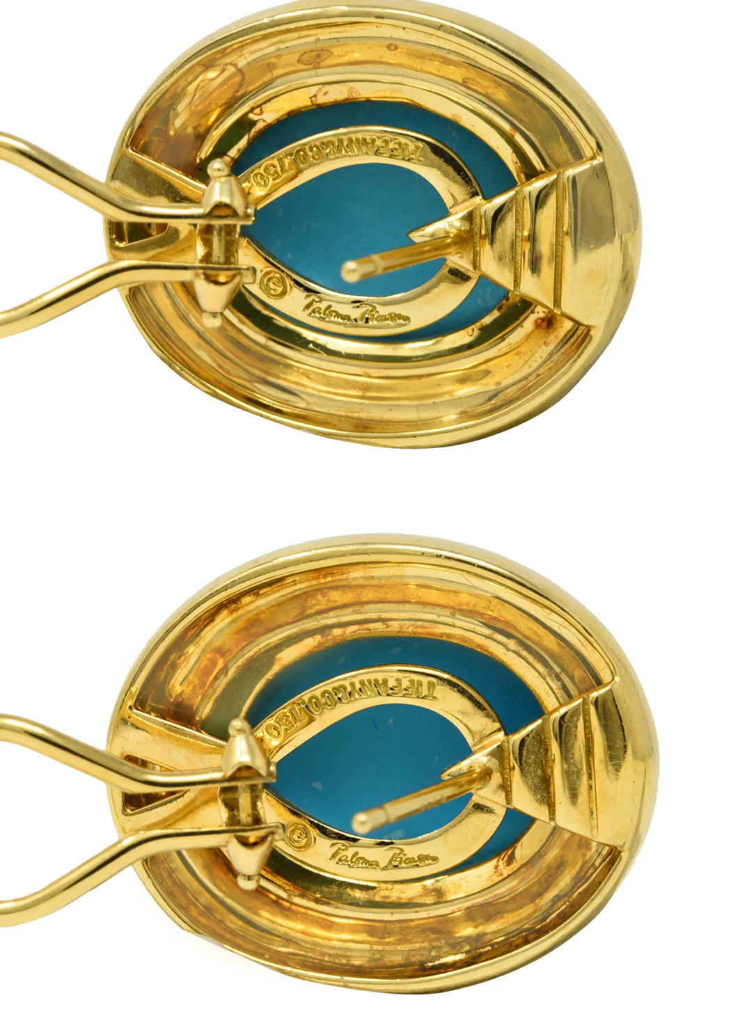 Paloma Picasso Tiffany & Co. 1980's Turquoise 18 Karat Yellow Gold Cabochon Vintage Earrings - Image 7