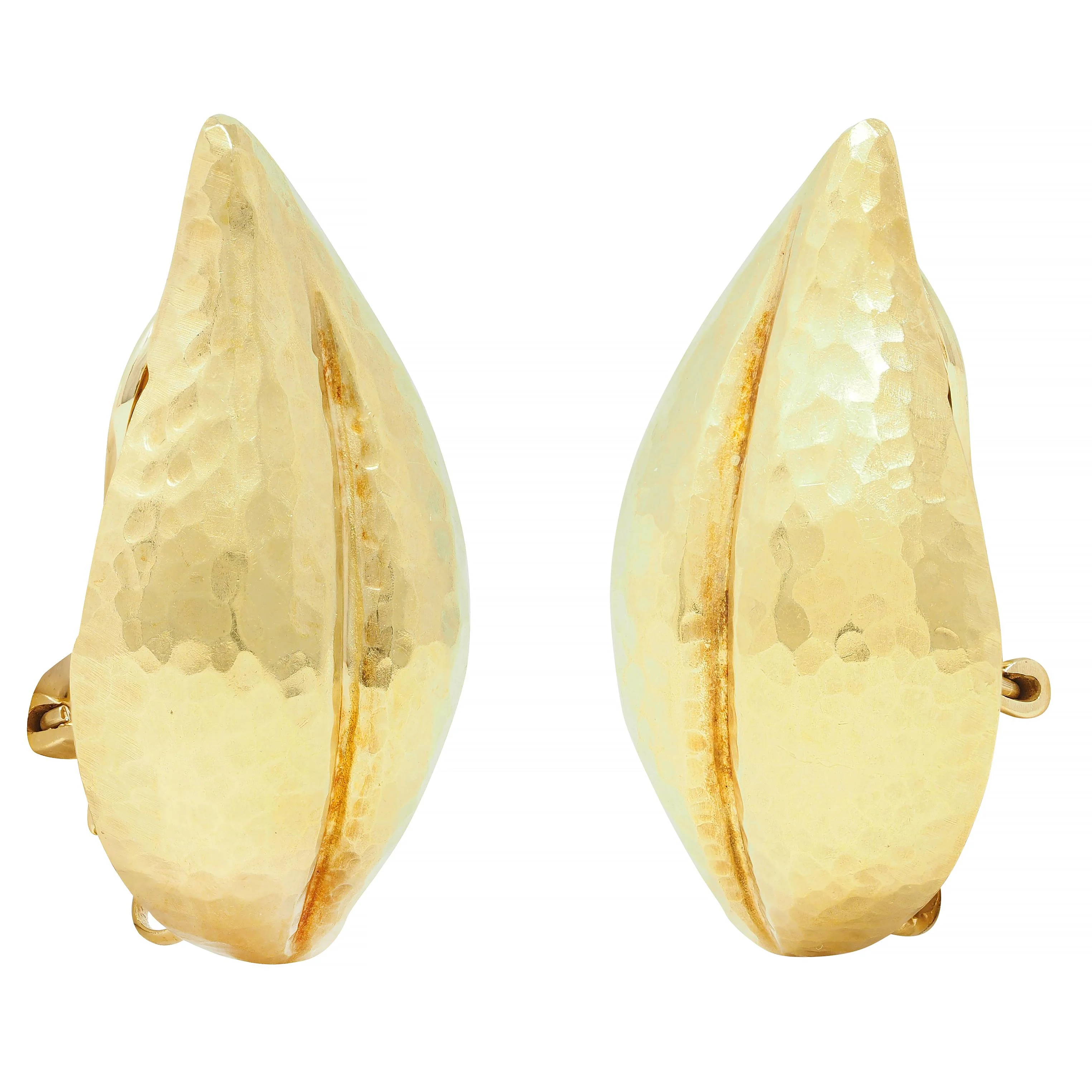 Paloma Picasso Tiffany & Co. 1989 18 Karat Yellow Gold Hammered Leaf Ear-Clip Earrings - Image 4
