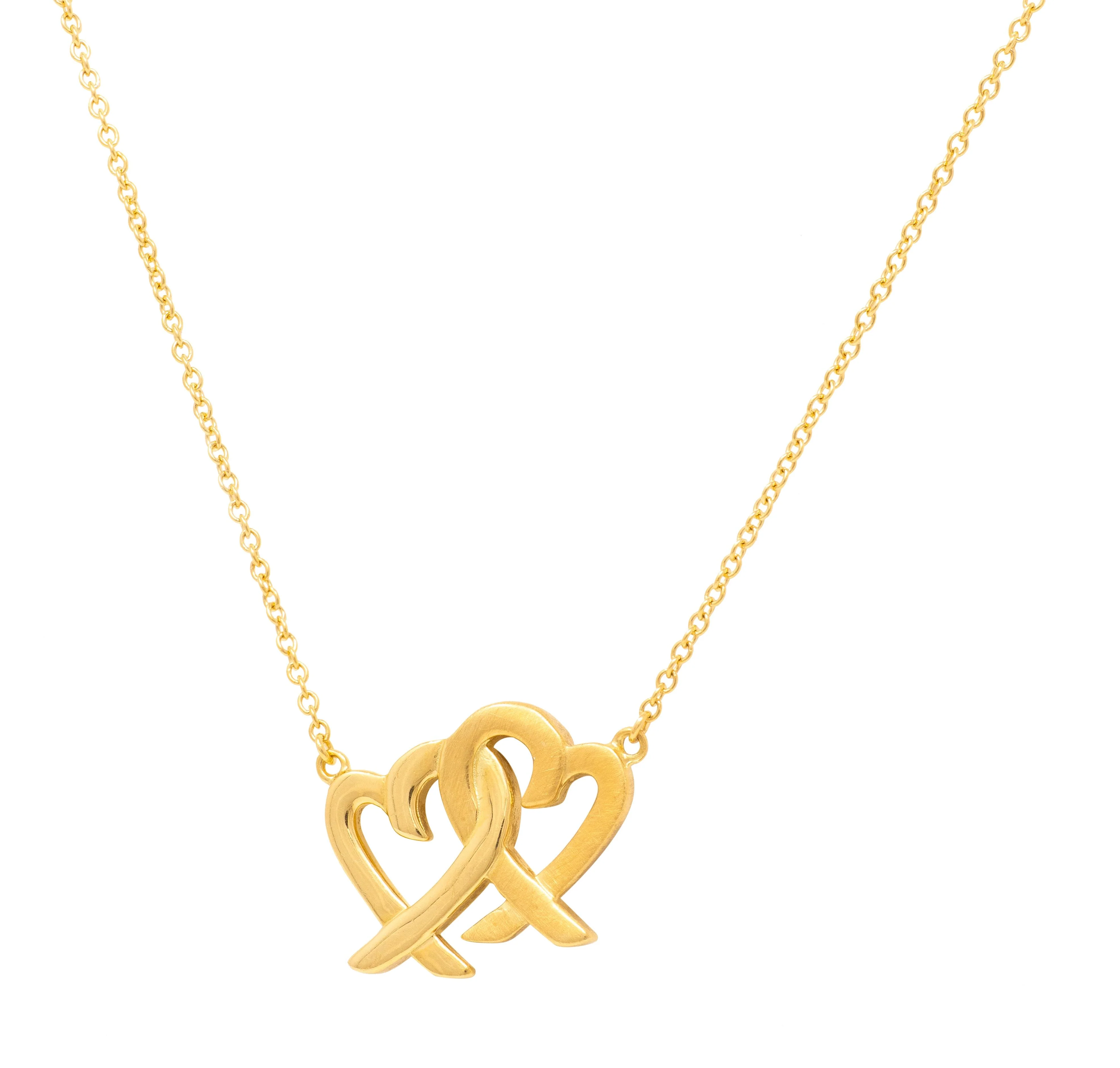 Paloma Picasso Tiffany & Co. 1990s 18 Karat Yellow Gold Vintage Double Loving Hearts Station Chain Necklace