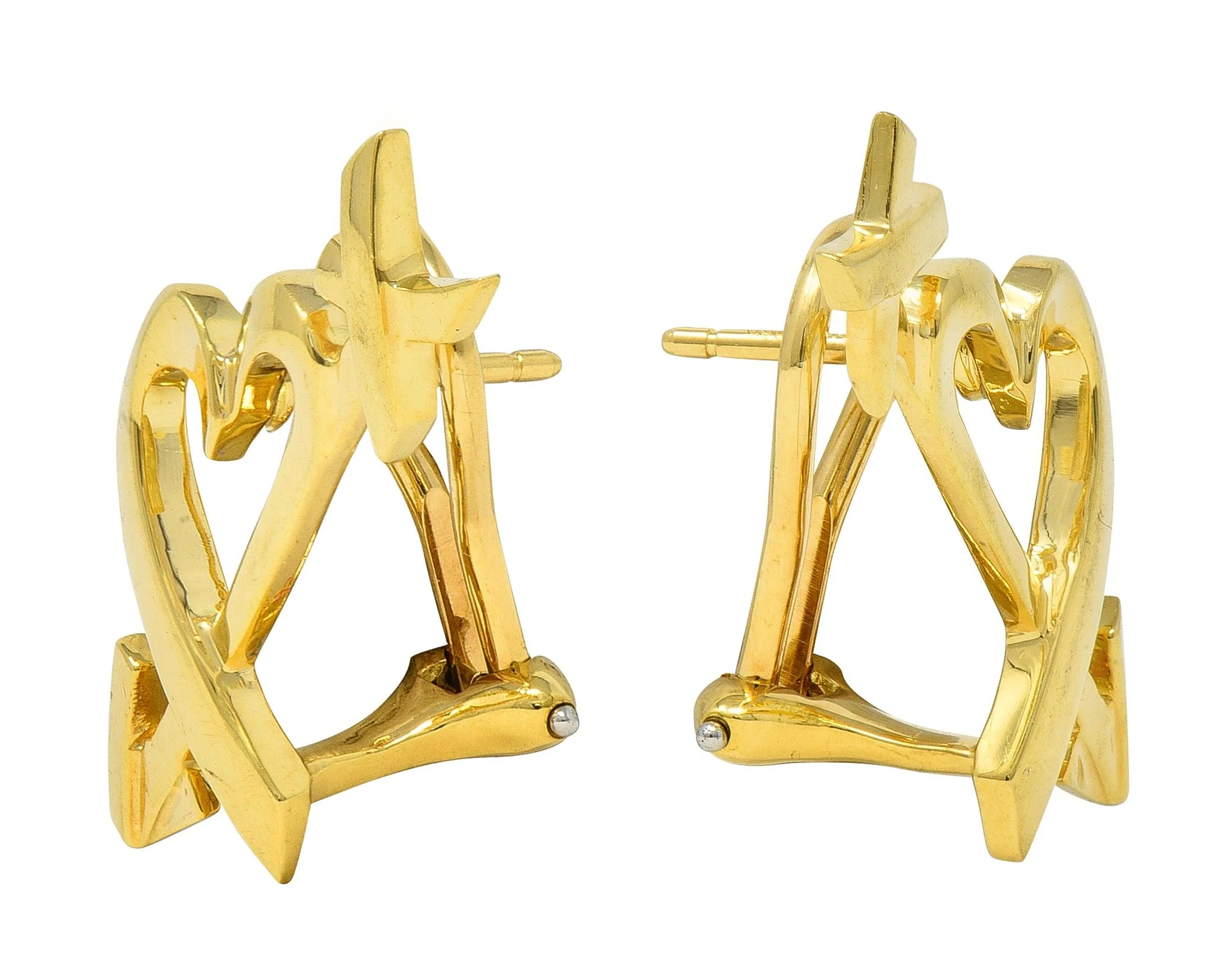 Paloma Picasso Tiffany & Co. 1990's 18 Karat Yellow Gold Vintage Loving Heart Arrow Earrings - Image 3