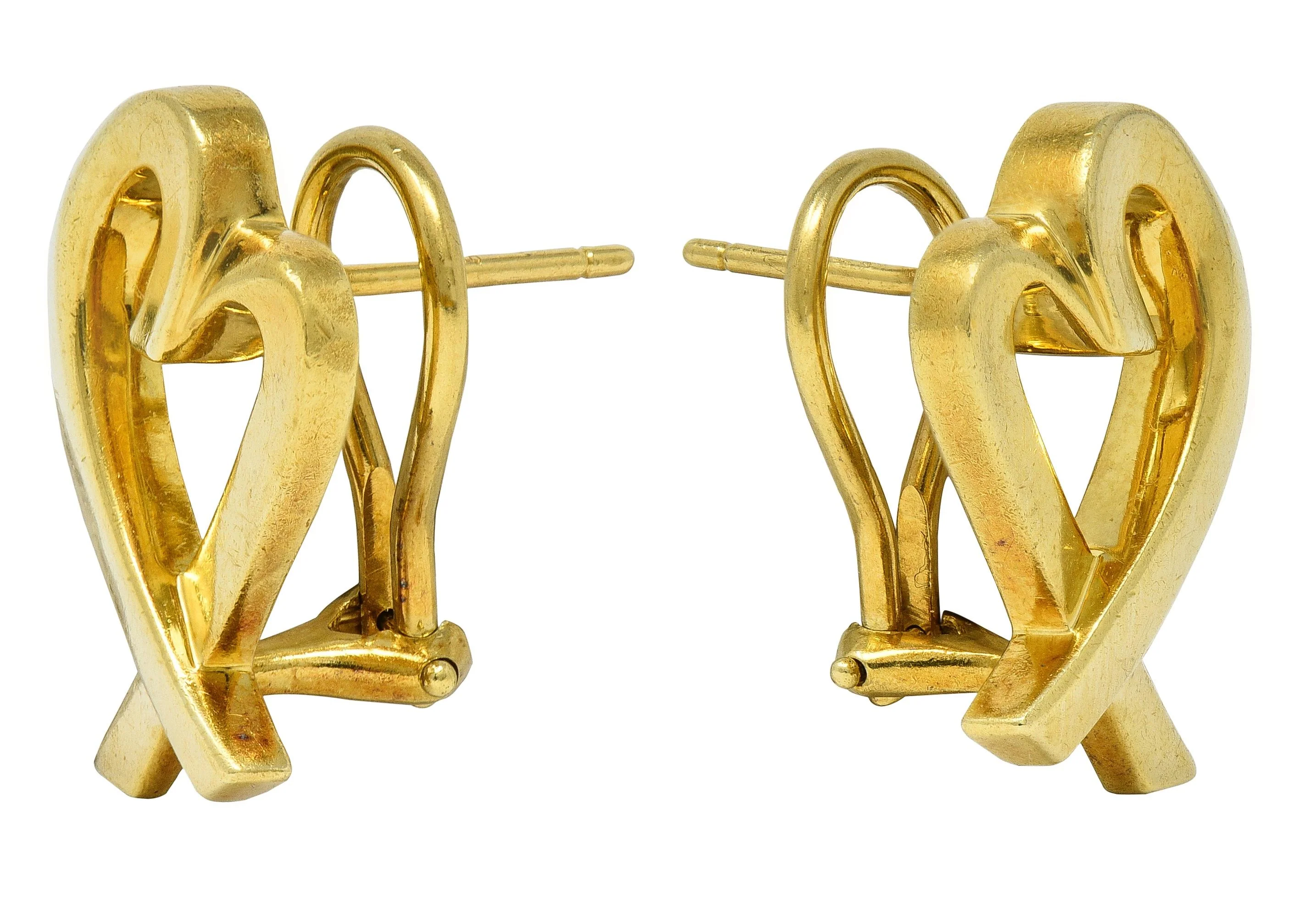 Paloma Picasso Tiffany & Co. 1990's 18 Karat Yellow Gold Vintage Loving Heart Earrings - Image 3