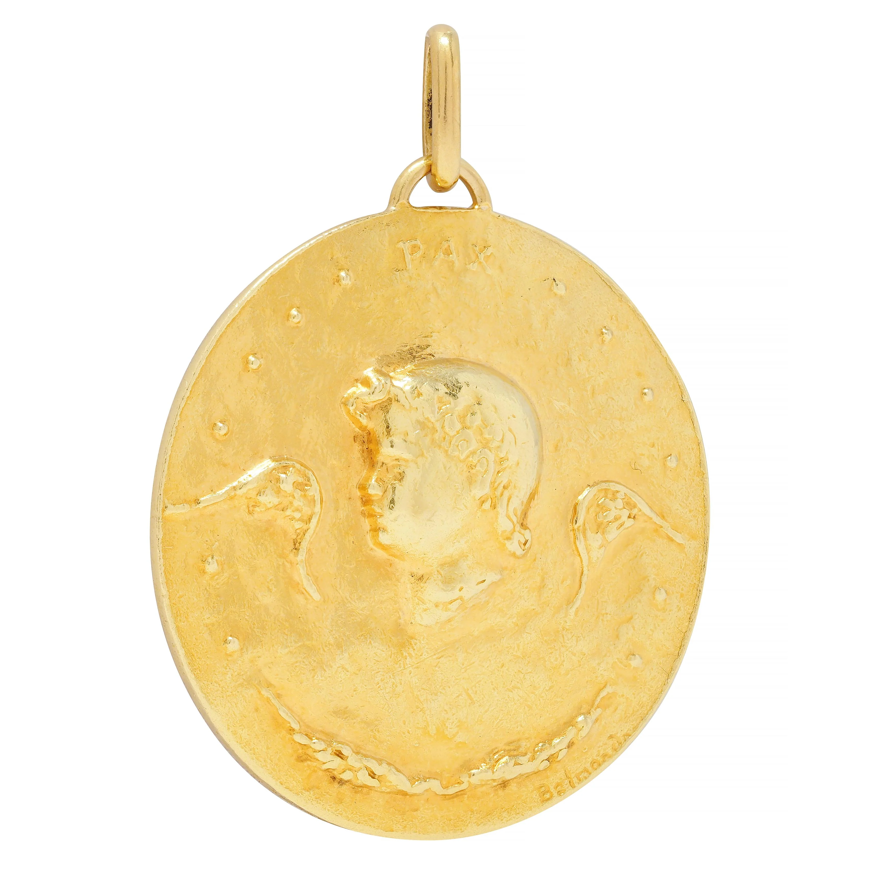 Paul Belmondo 1947 French 18 Karat Yellow Gold Pastoral Pax Vintage Cameo Pendant Necklace - Image 2