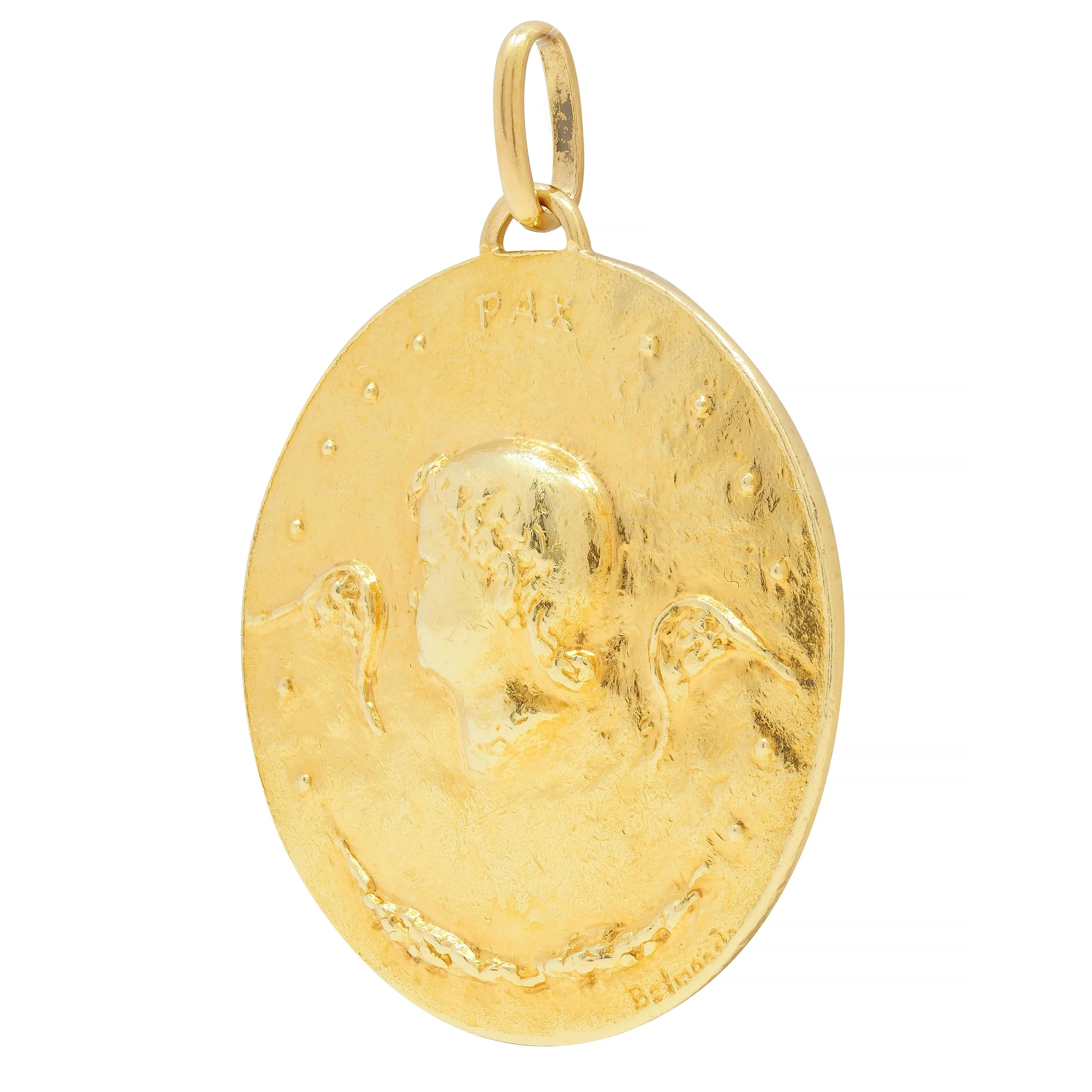 Paul Belmondo 1947 French 18 Karat Yellow Gold Pastoral Pax Vintage Cameo Pendant Necklace - Image 4