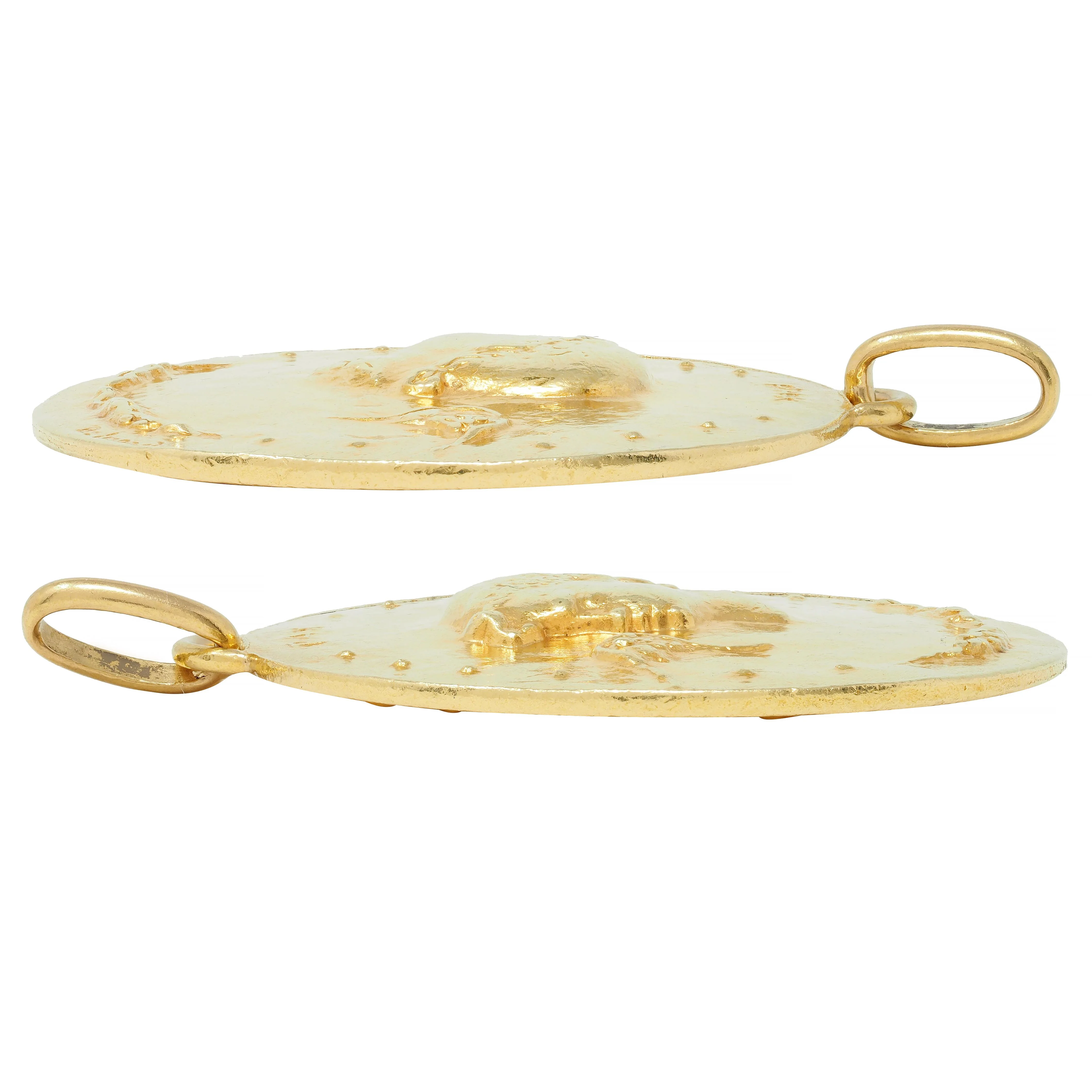 Paul Belmondo 1947 French 18 Karat Yellow Gold Pastoral Pax Vintage Cameo Pendant Necklace - Image 5