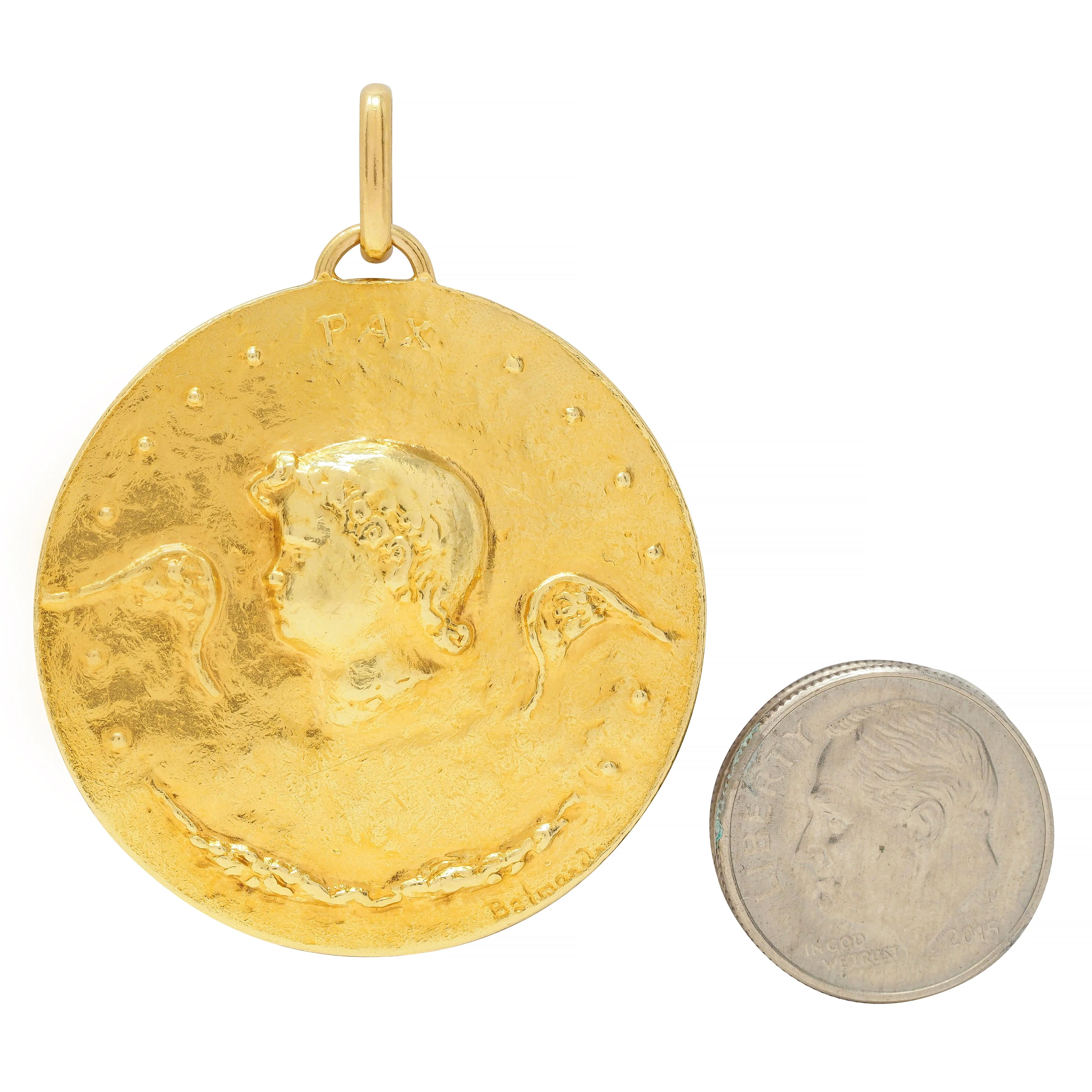 Paul Belmondo 1947 French 18 Karat Yellow Gold Pastoral Pax Vintage Cameo Pendant Necklace - Image 7