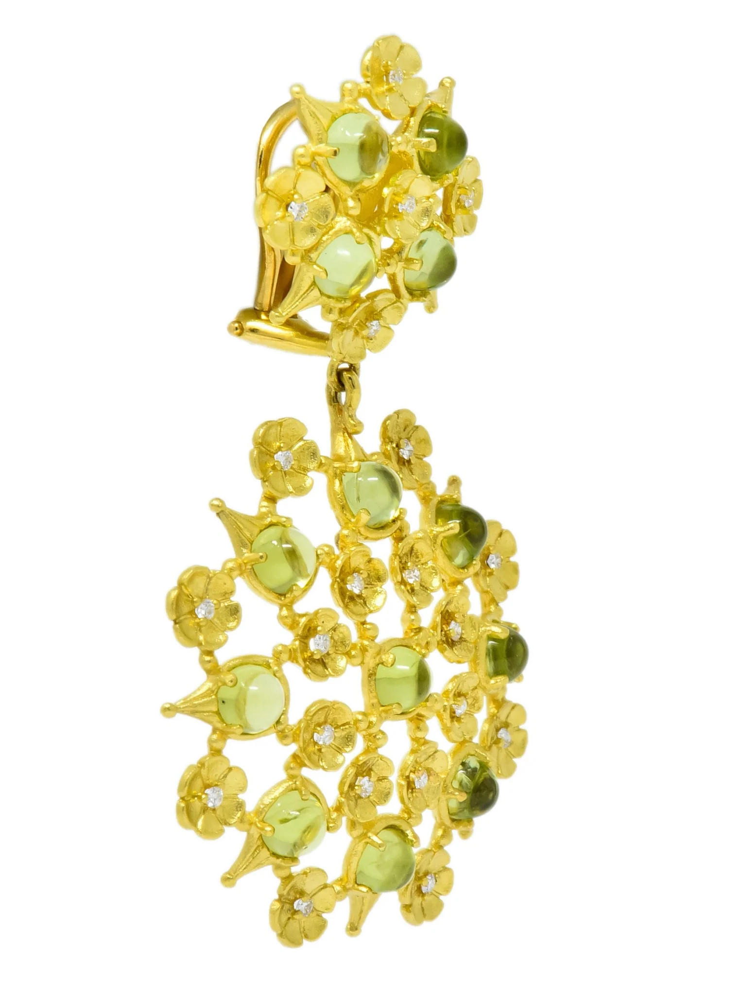 Paul Morelli 8.18 CTW Peridot Diamond 18 Karat Green Gold Floral Lace Earrings - Image 3