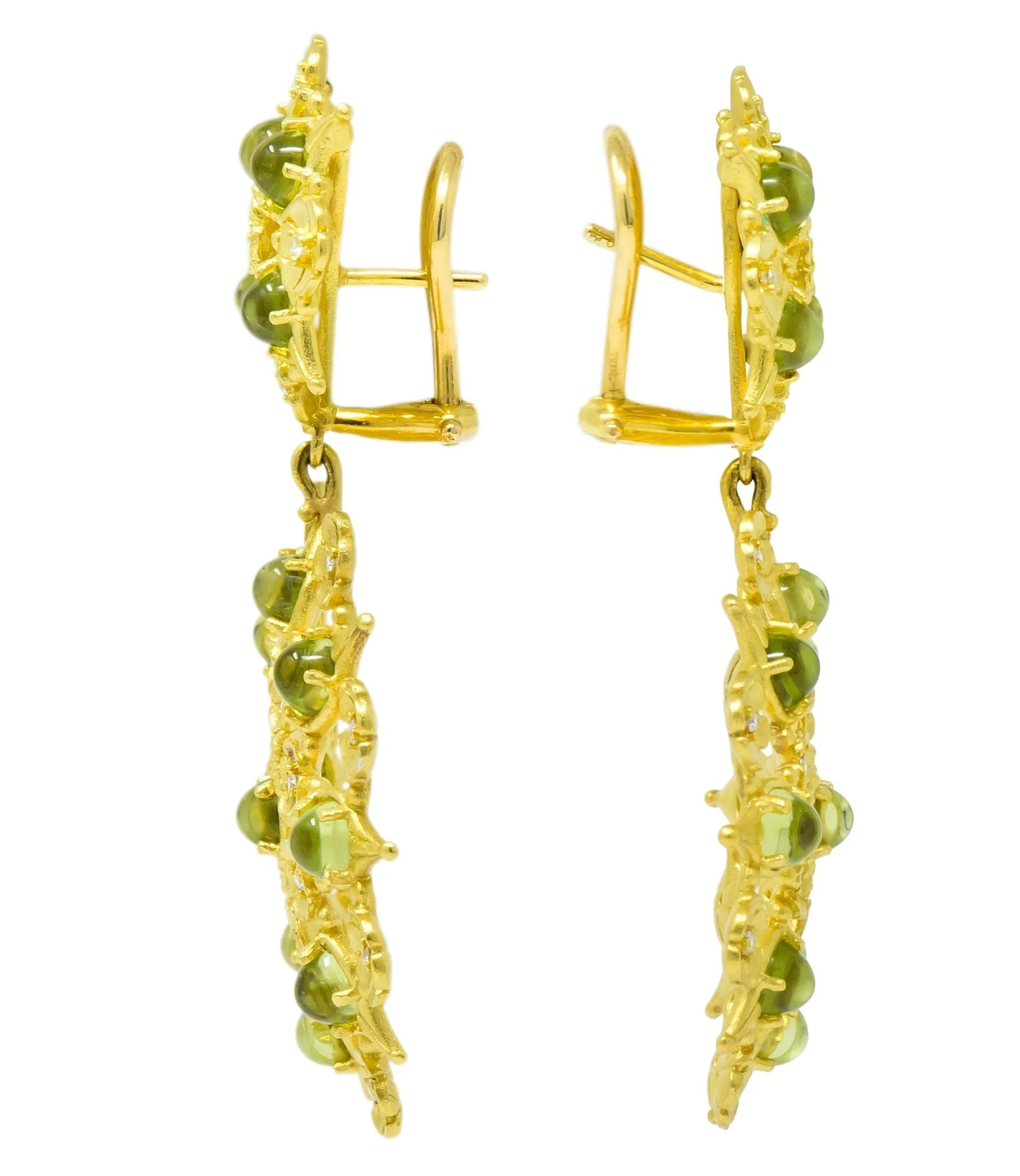 Paul Morelli 8.18 CTW Peridot Diamond 18 Karat Green Gold Floral Lace Earrings - Image 4