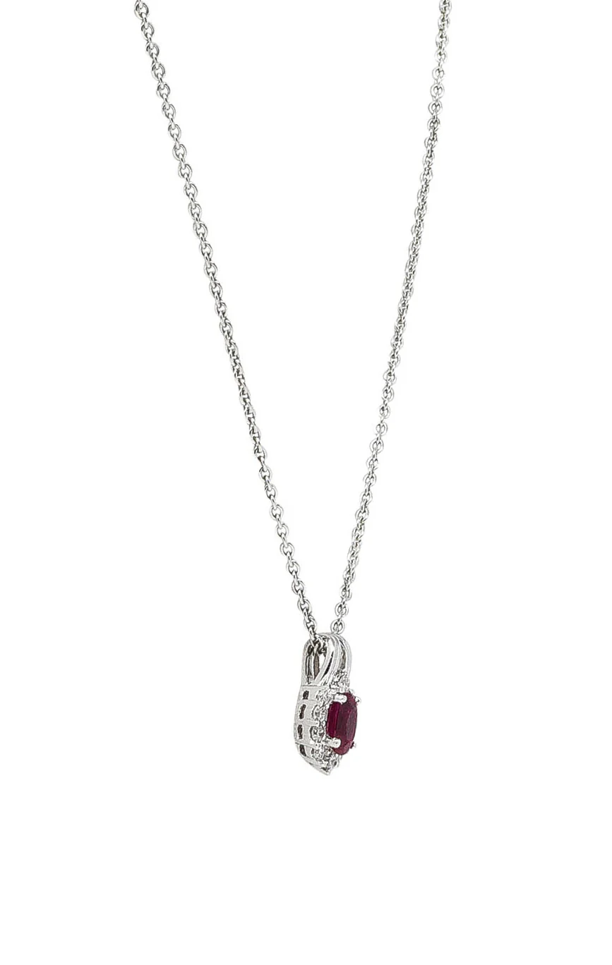 Paul Ritore 0.80 CTW Ruby Diamond 18 Karat White Gold Cluster Pendant Necklace - Image 3