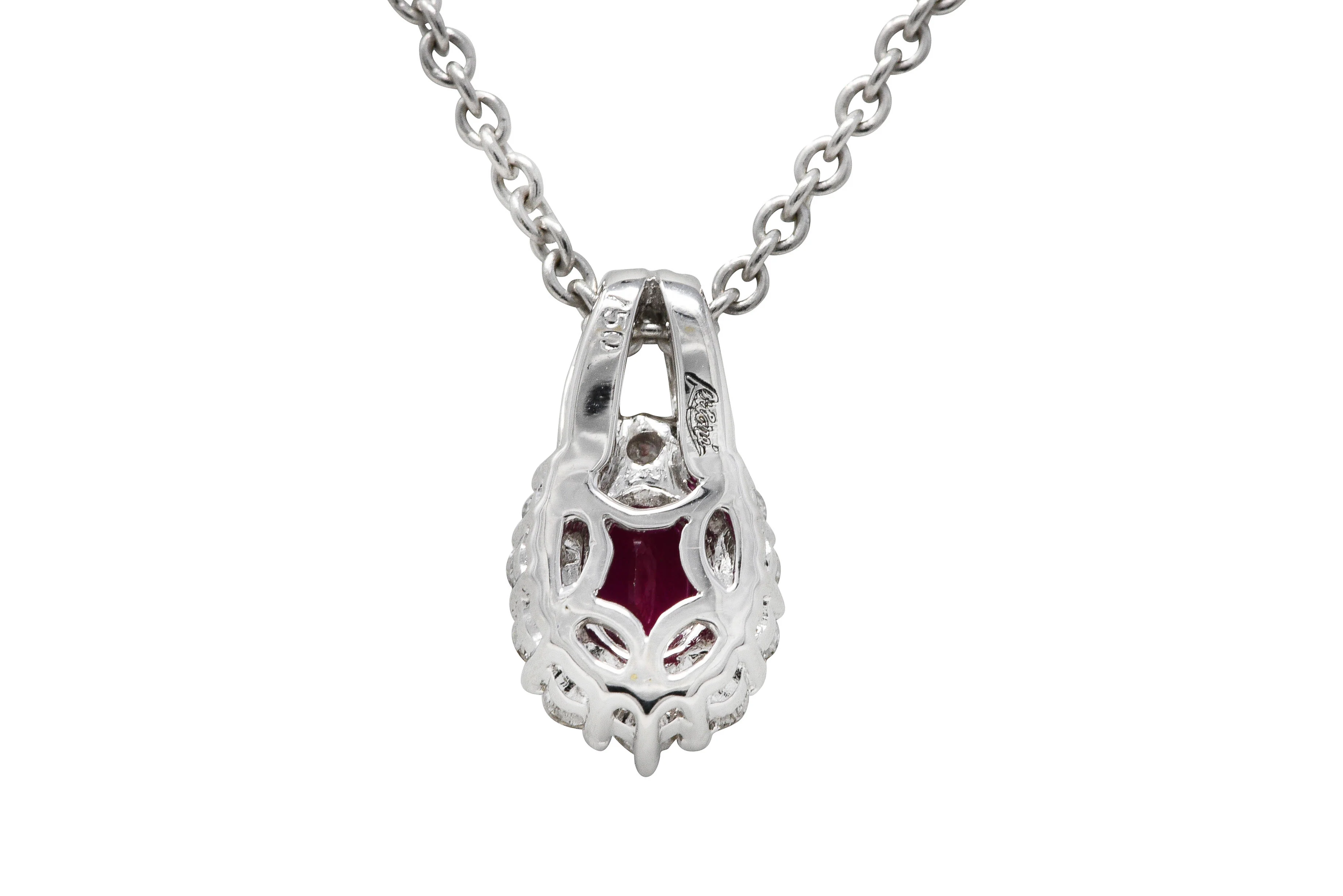 Paul Ritore 0.80 CTW Ruby Diamond 18 Karat White Gold Cluster Pendant Necklace - Image 4
