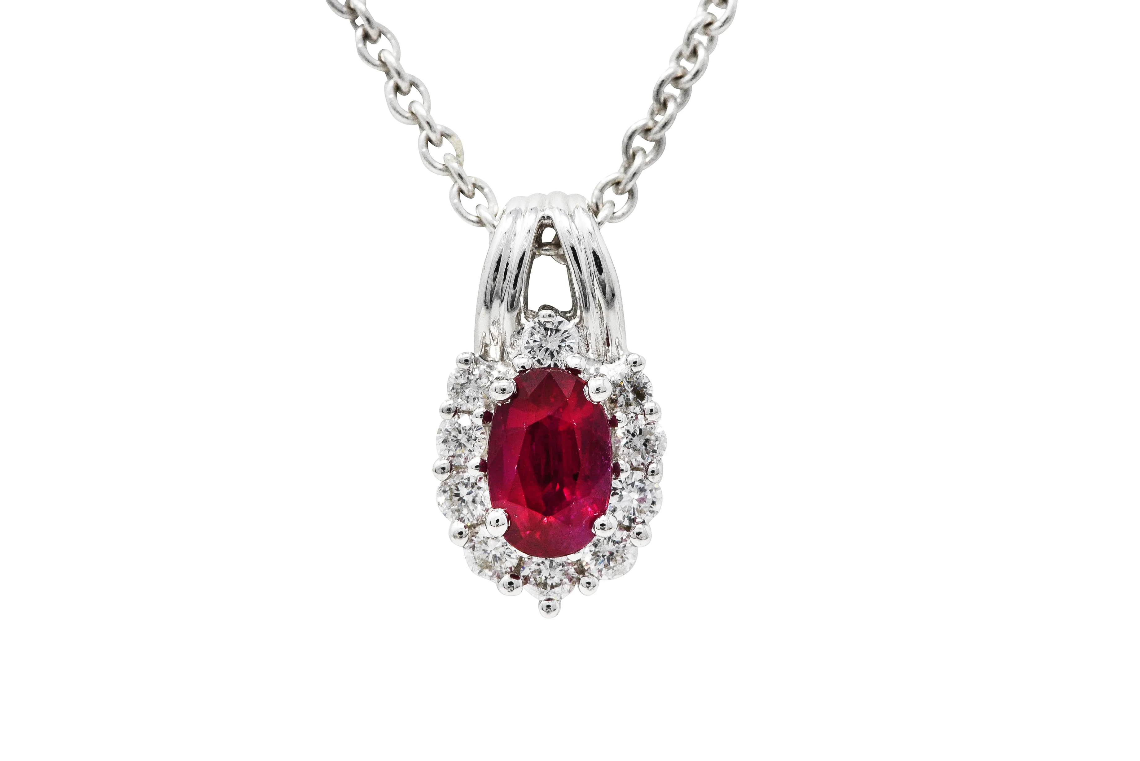 Paul Ritore 0.80 CTW Ruby Diamond 18 Karat White Gold Cluster Pendant Necklace - Image 9