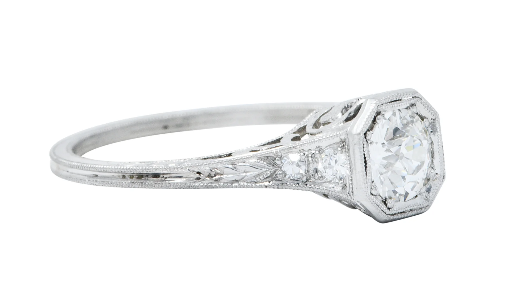 Peacock Art Deco 0.72 CTW Diamond Platinum Foliate Engagement Ring - Image 2