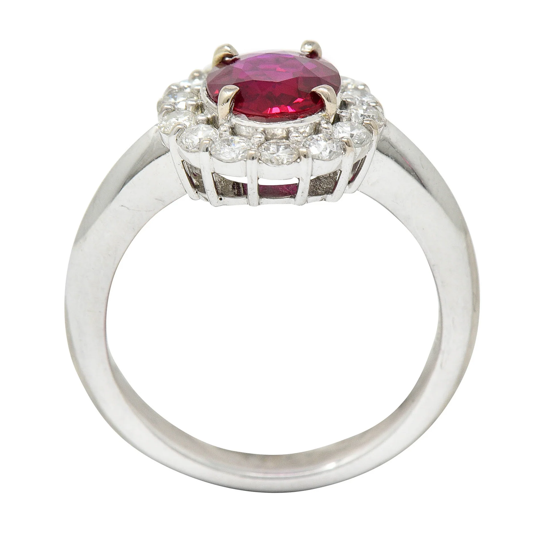 Pigeon's Blood 1.77 CTW Burma Ruby Diamond 18 Karat White Gold Cluster Ring GIA - Image 10