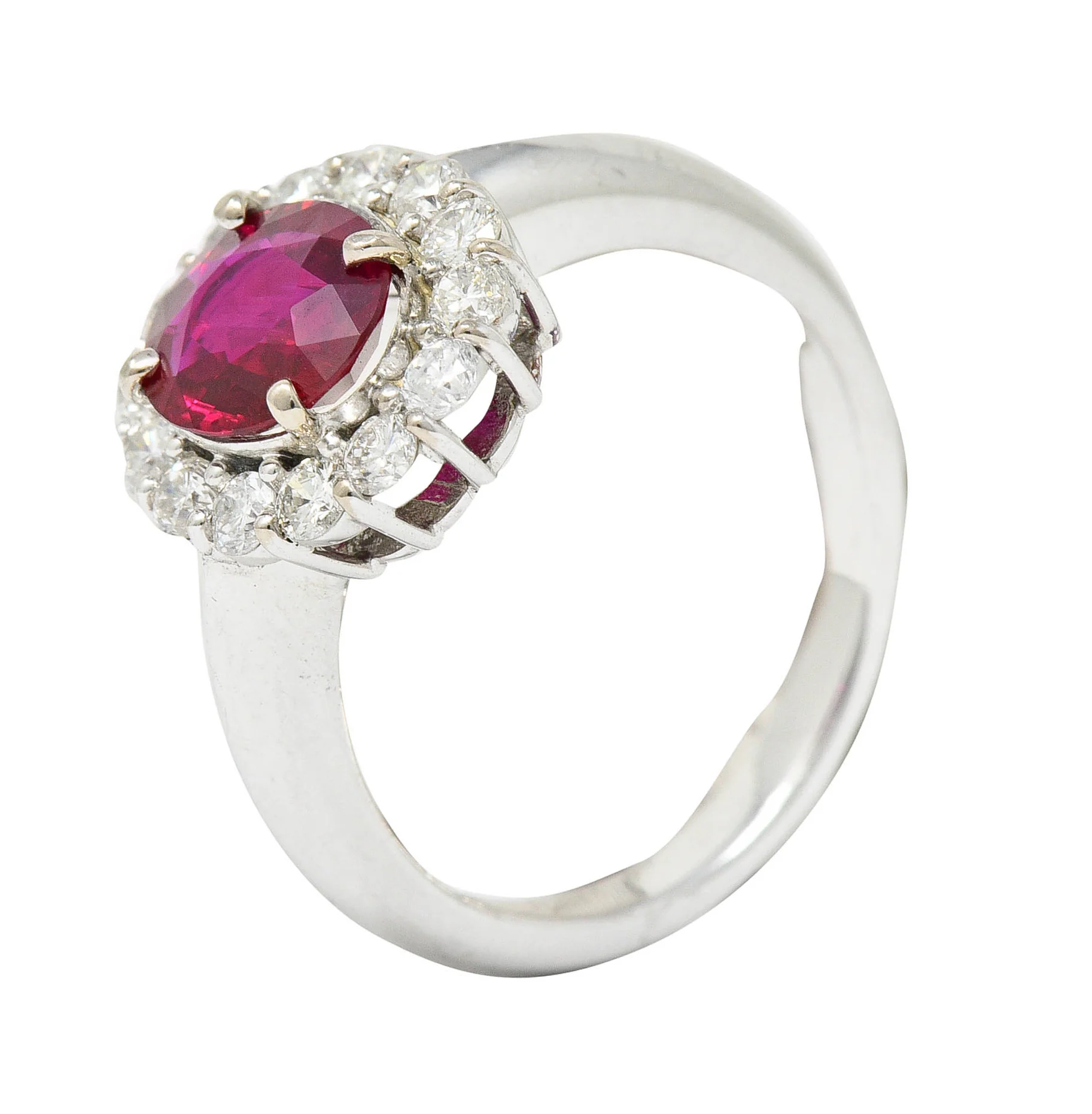 Pigeon's Blood 1.77 CTW Burma Ruby Diamond 18 Karat White Gold Cluster Ring GIA - Image 11