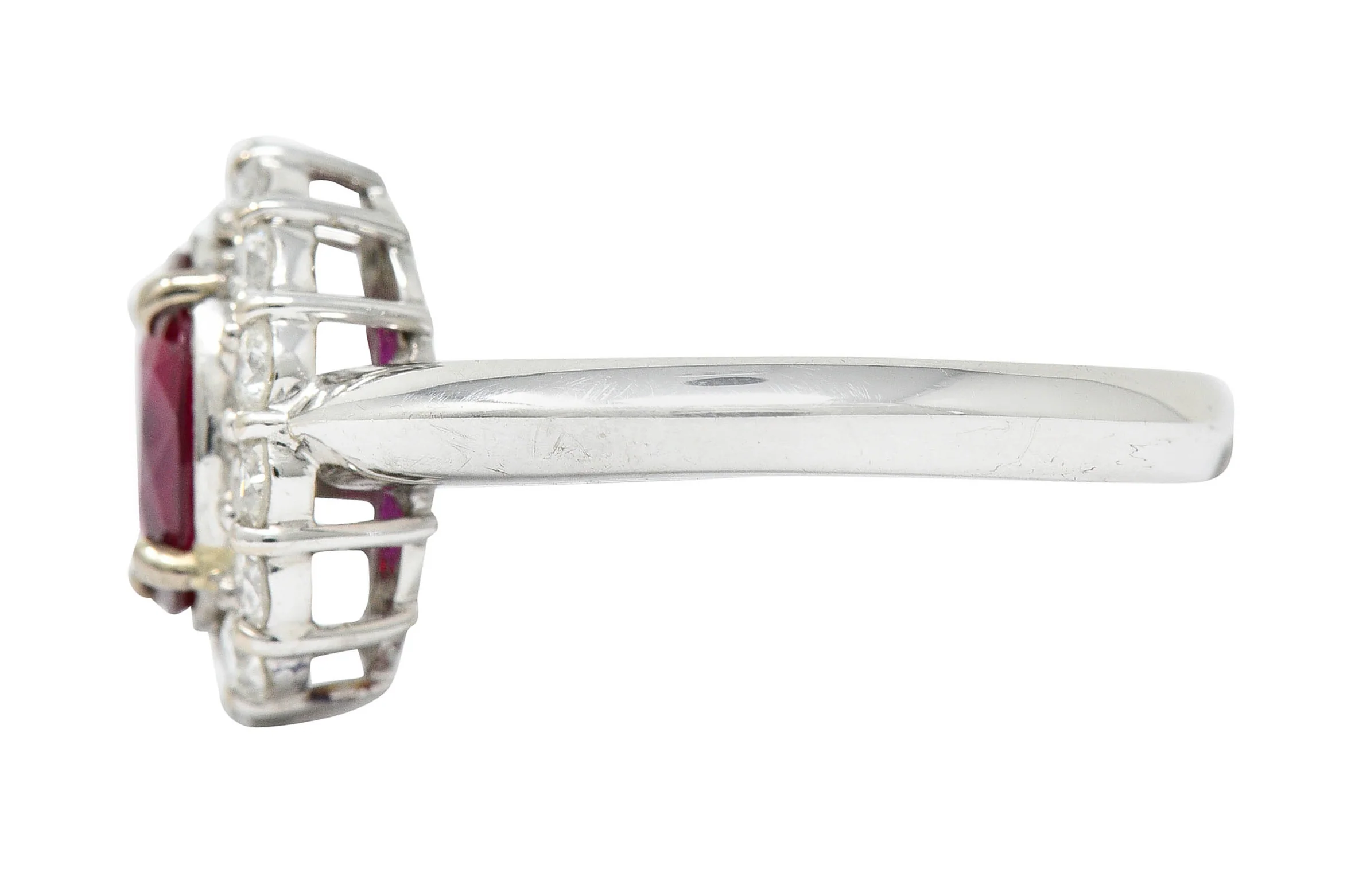 Pigeon's Blood 1.77 CTW Burma Ruby Diamond 18 Karat White Gold Cluster Ring GIA - Image 6