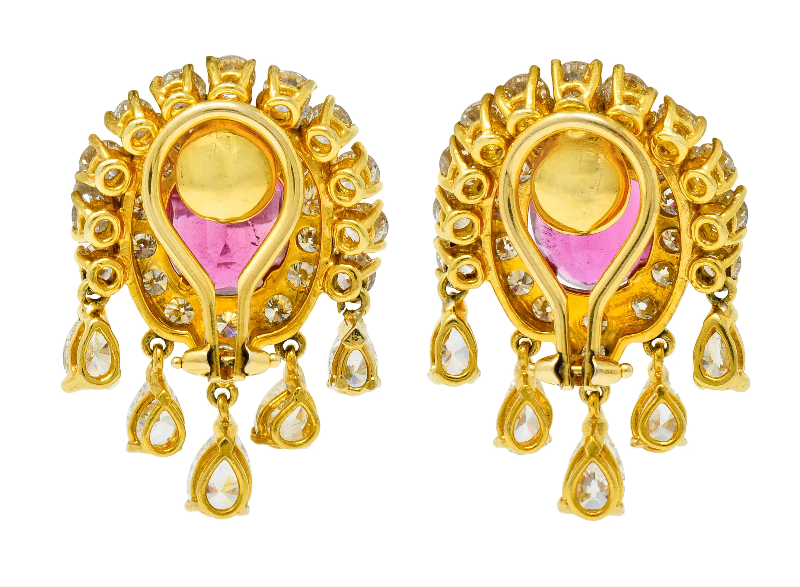 Pink Tourmaline 5.40 CTW Diamond 18 Karat Gold Ear-Clip Earrings - Image 3