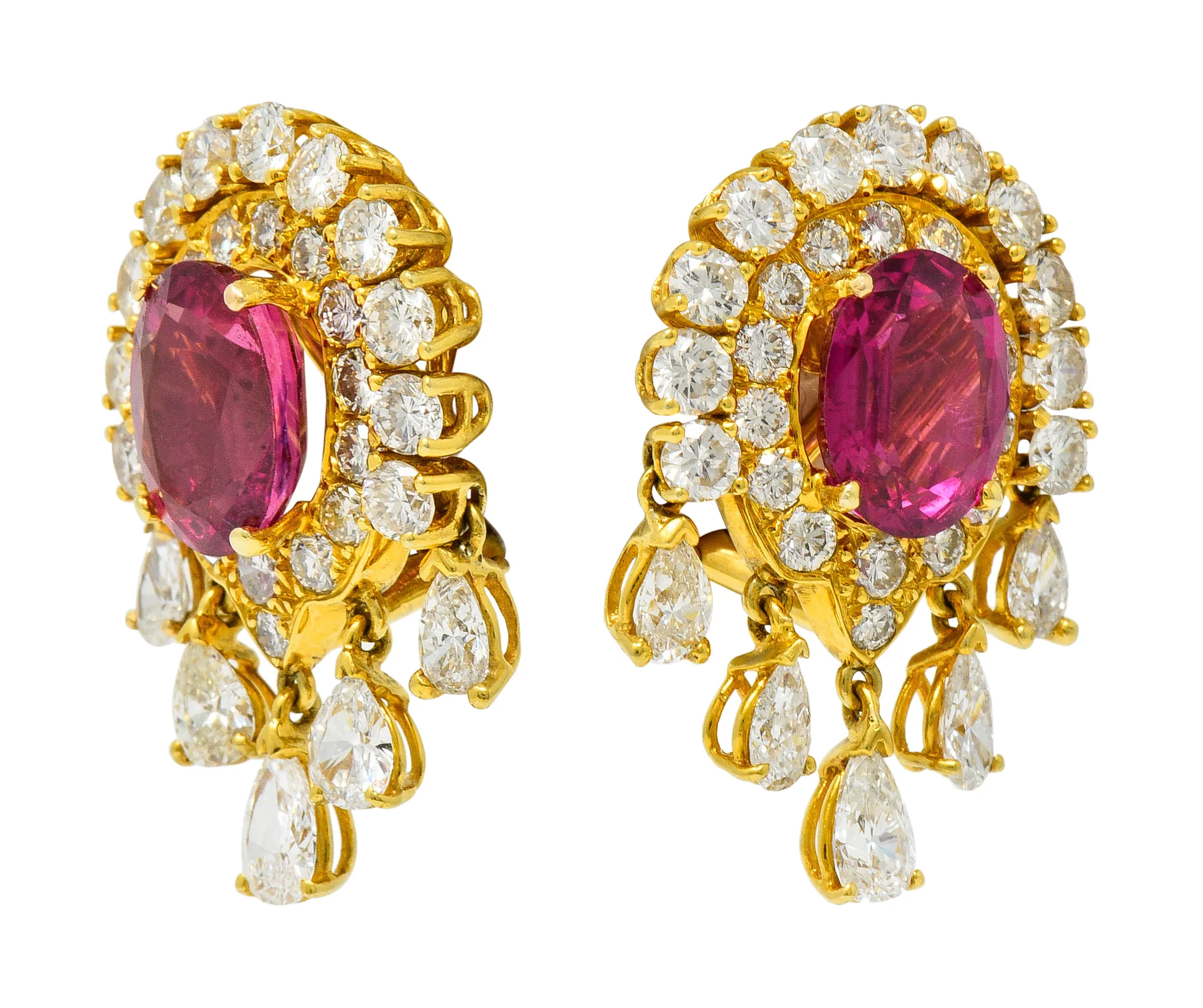 Pink Tourmaline 5.40 CTW Diamond 18 Karat Gold Ear-Clip Earrings - Image 7