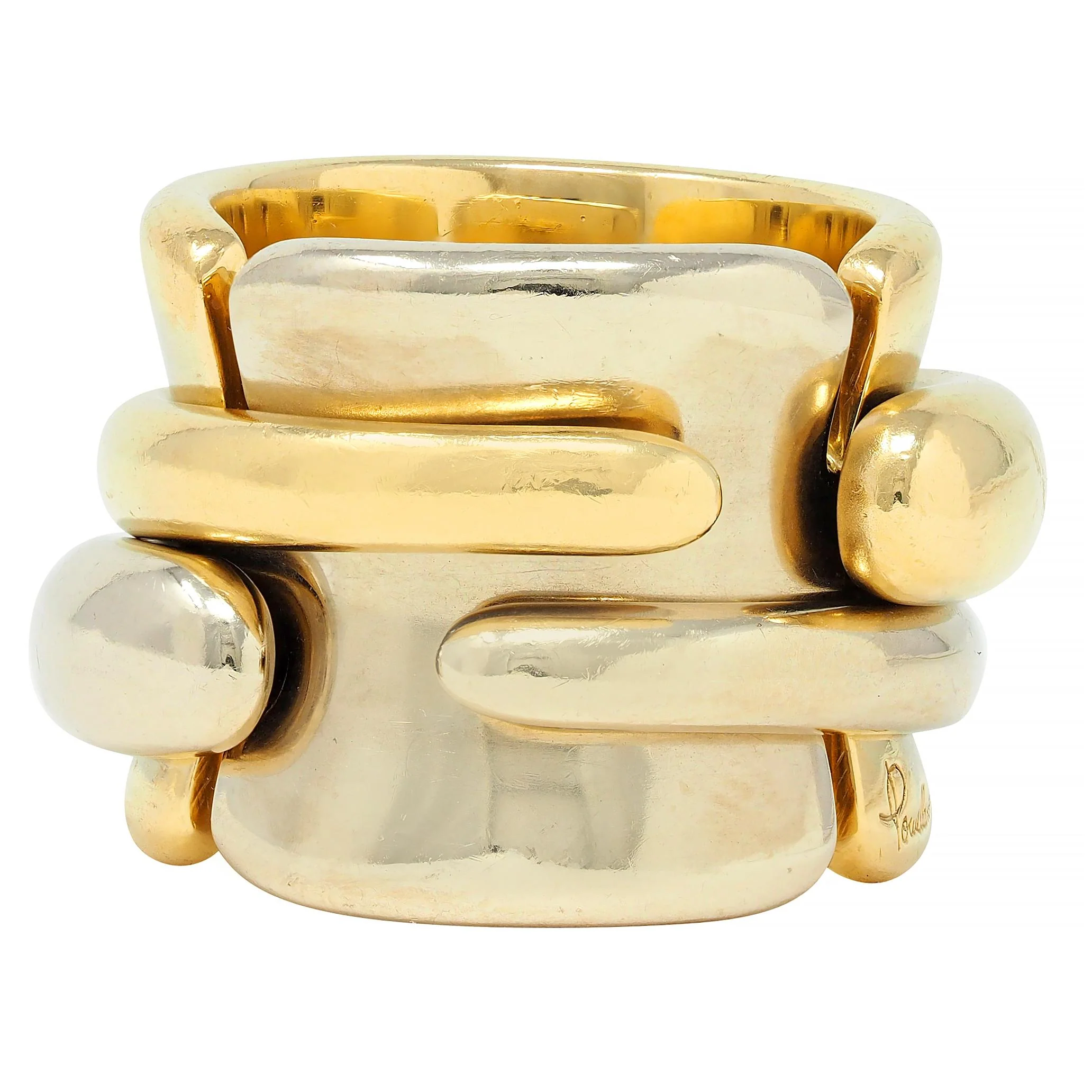 Pomellato 1990's 18 Karat Two-Tone Gold Vintage Spinning Tubolare Band Ring - Image 2