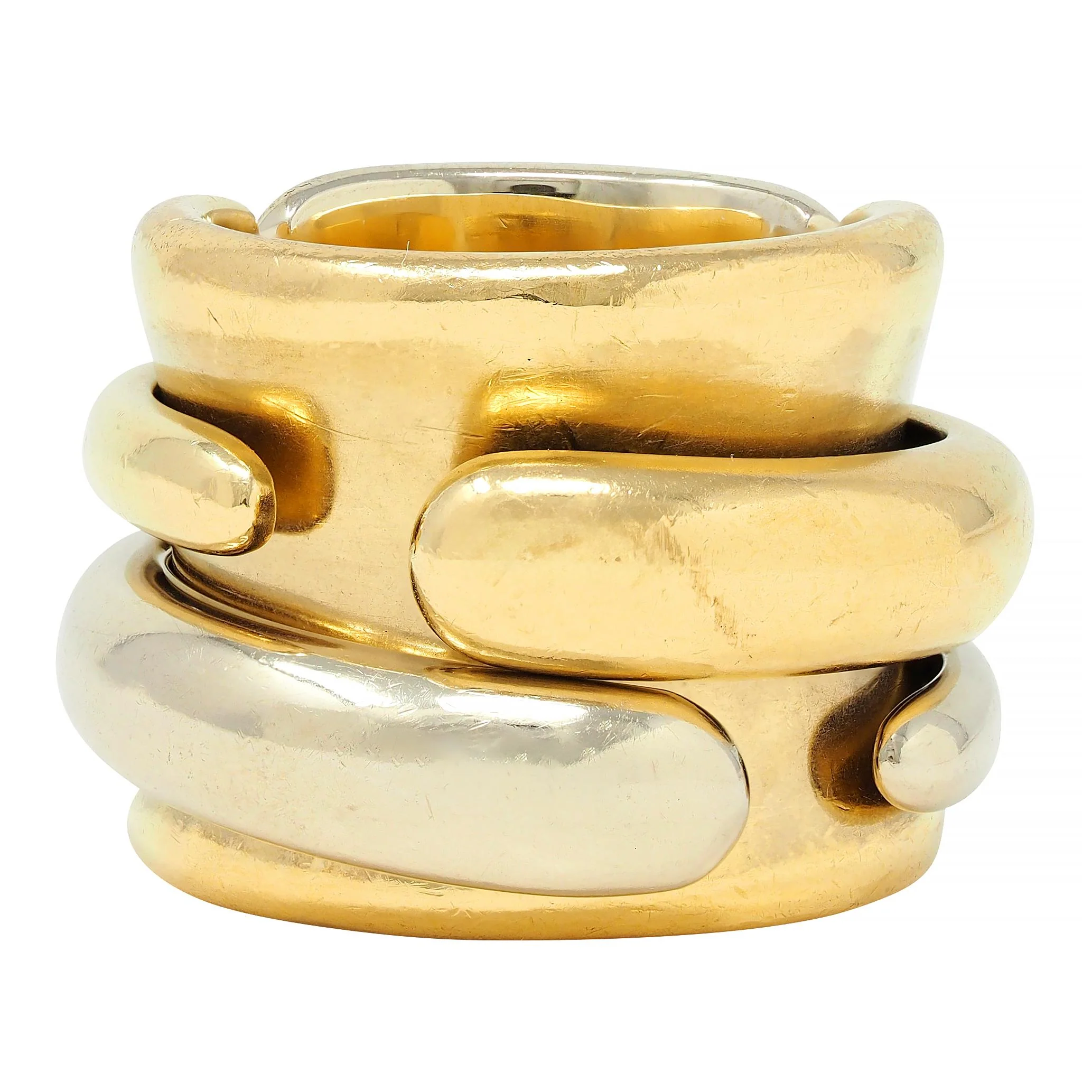 Pomellato 1990's 18 Karat Two-Tone Gold Vintage Spinning Tubolare Band Ring - Image 4