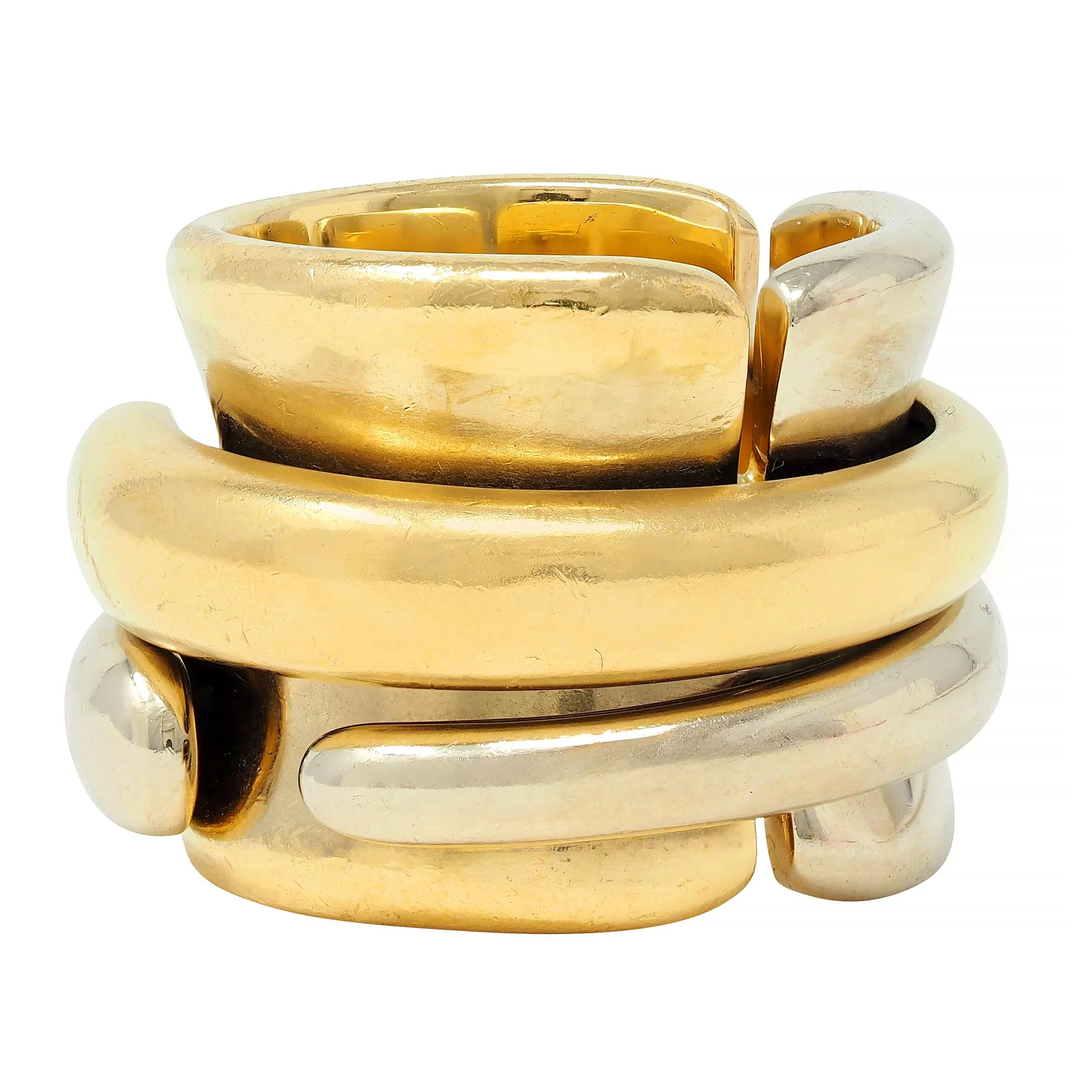 Pomellato 1990's 18 Karat Two-Tone Gold Vintage Spinning Tubolare Band Ring - Image 5