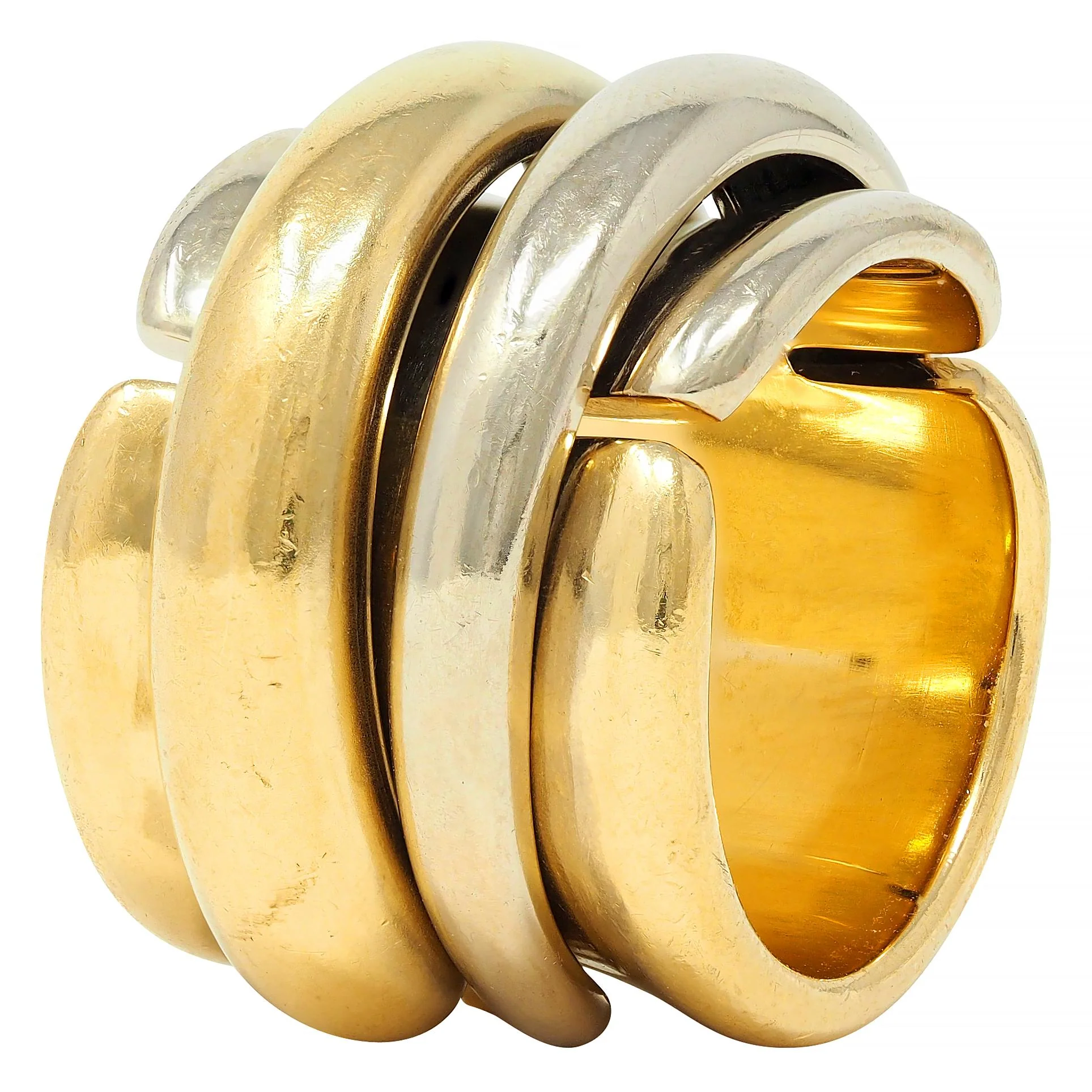 Pomellato 1990's 18 Karat Two-Tone Gold Vintage Spinning Tubolare Band Ring - Image 6