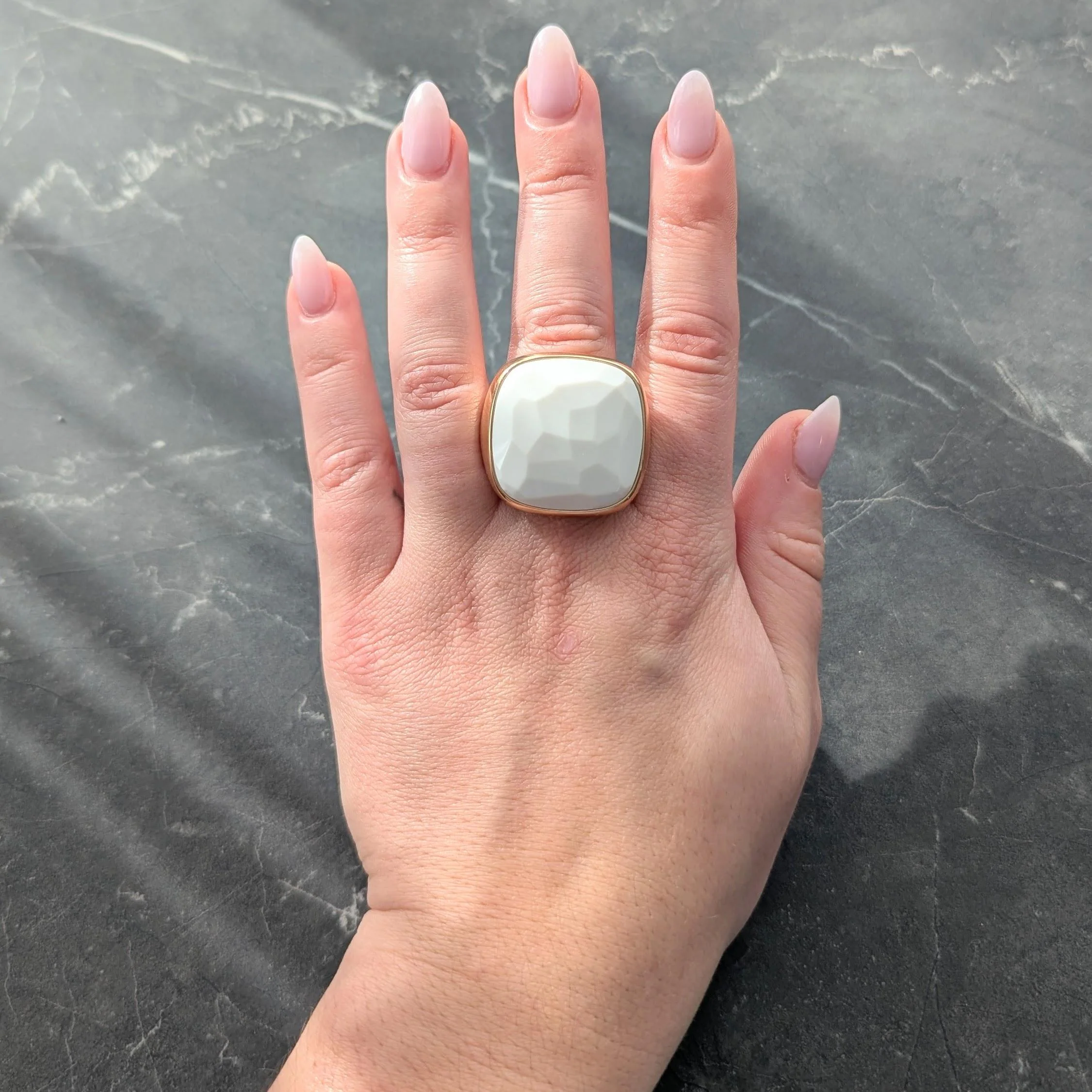 Pomellato Contemporary White Chalcedony 18 Karat Yellow Gold Faceted Cocktail Ring - Image 9