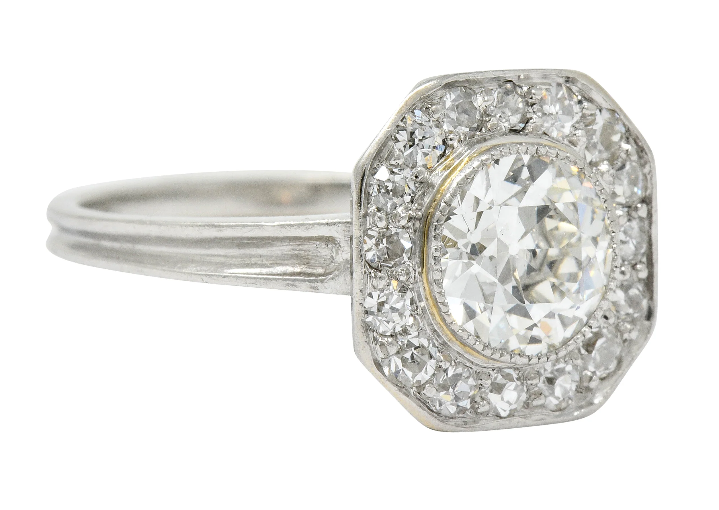 Pretty Art Deco 1.58 CTW Diamond Platinum Halo Engagement Ring - Image 2