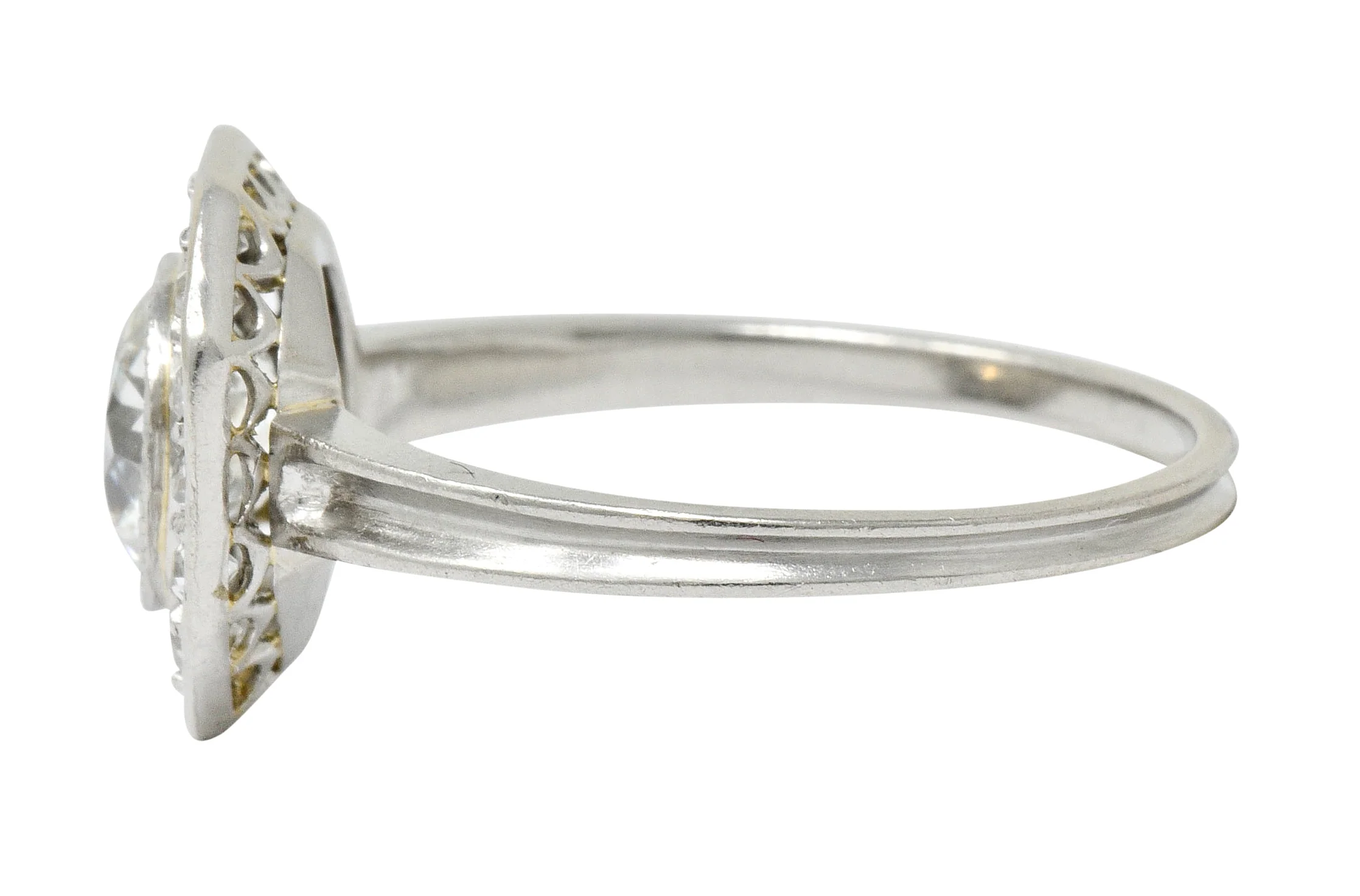 Pretty Art Deco 1.58 CTW Diamond Platinum Halo Engagement Ring - Image 5