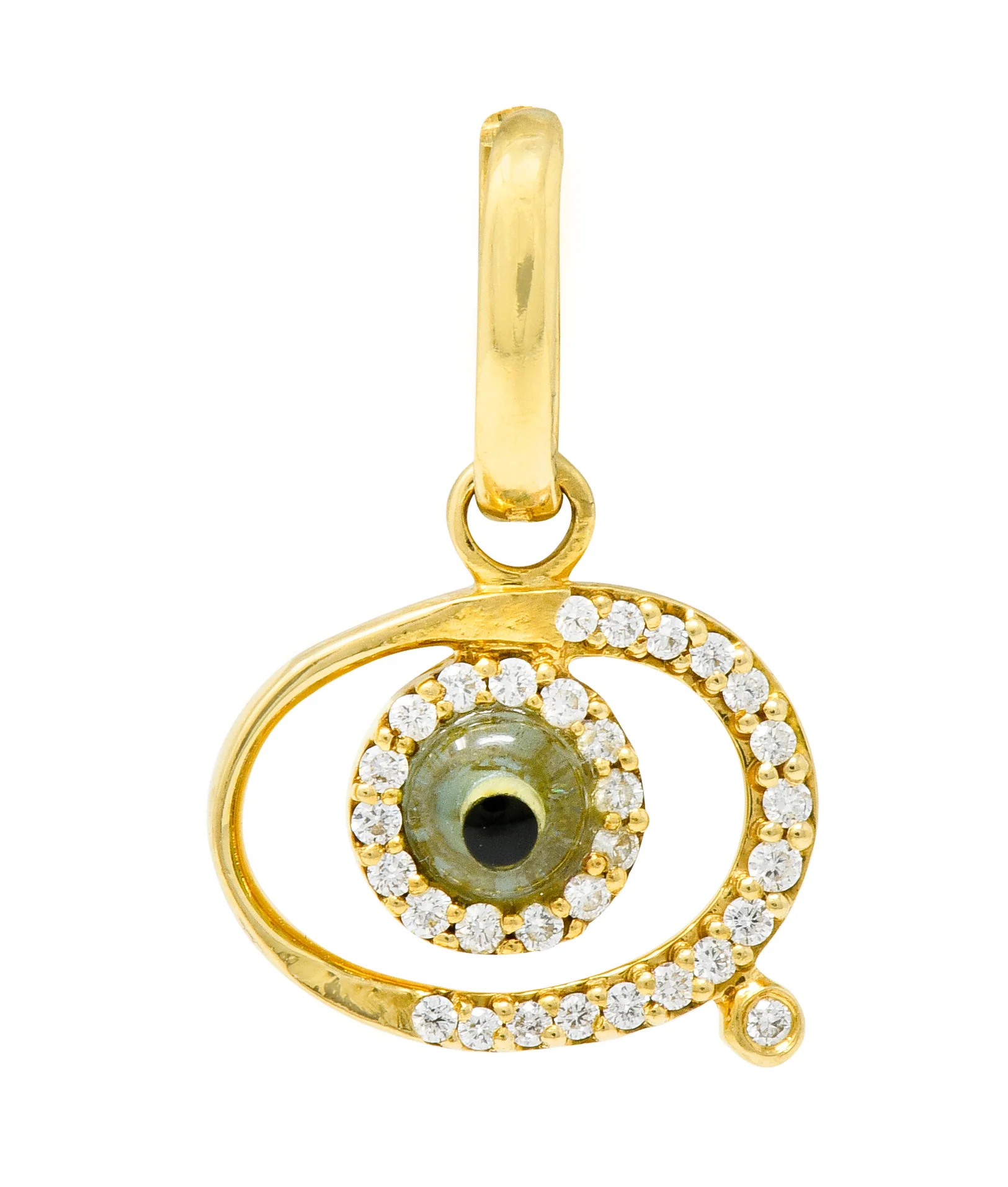 Protective Contemporary Diamond 18 Karat Gold Evil Eye Charm
