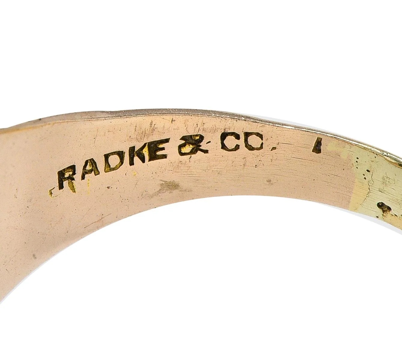 Radke & Co. Art Nouveau Jade 14 Karat Yellow Gold Antique Unisex Floral Signet Ring - Image 5