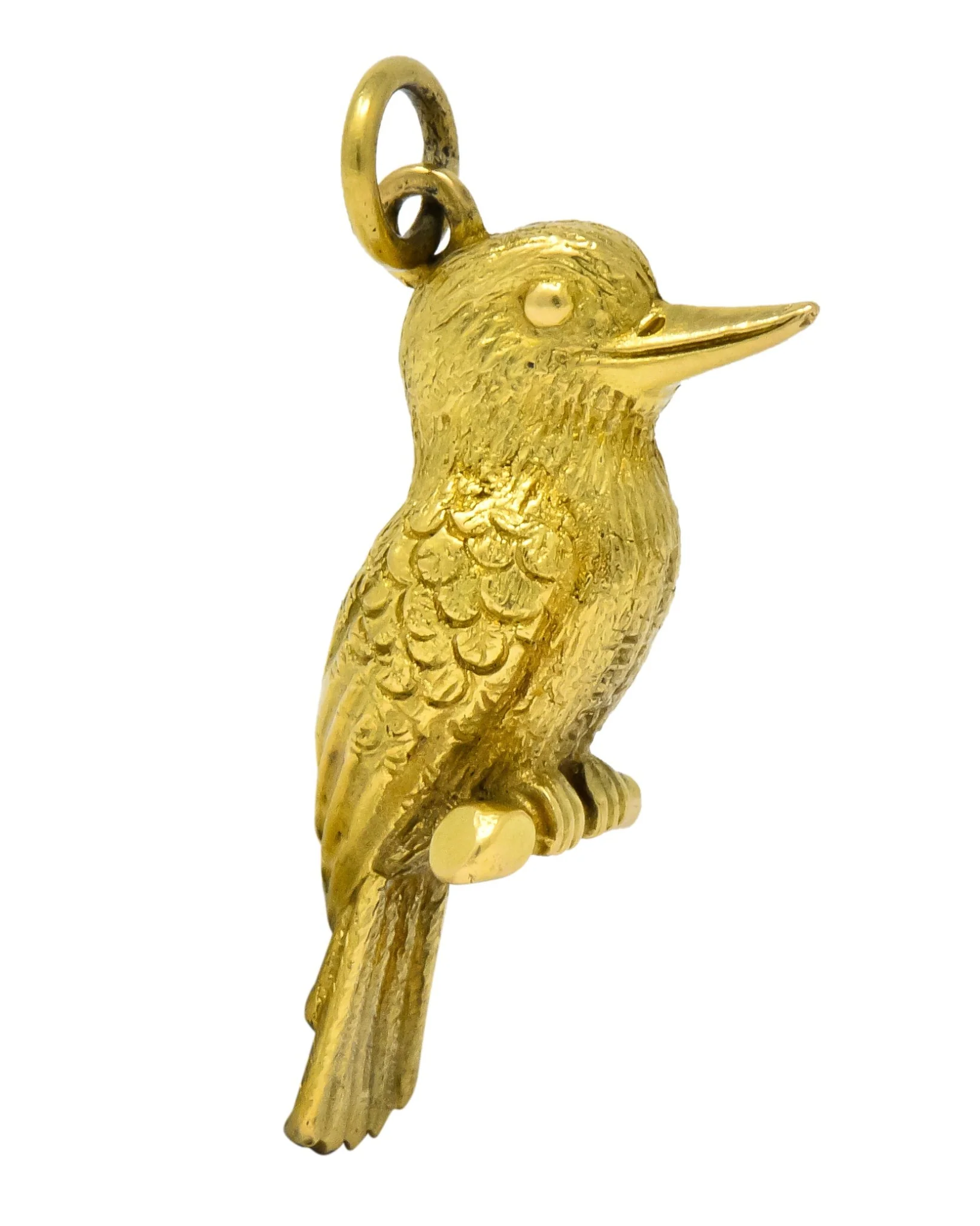 Realistic 18 Karat Green Gold Kookaburra Bird Pendant Charm - Image 2