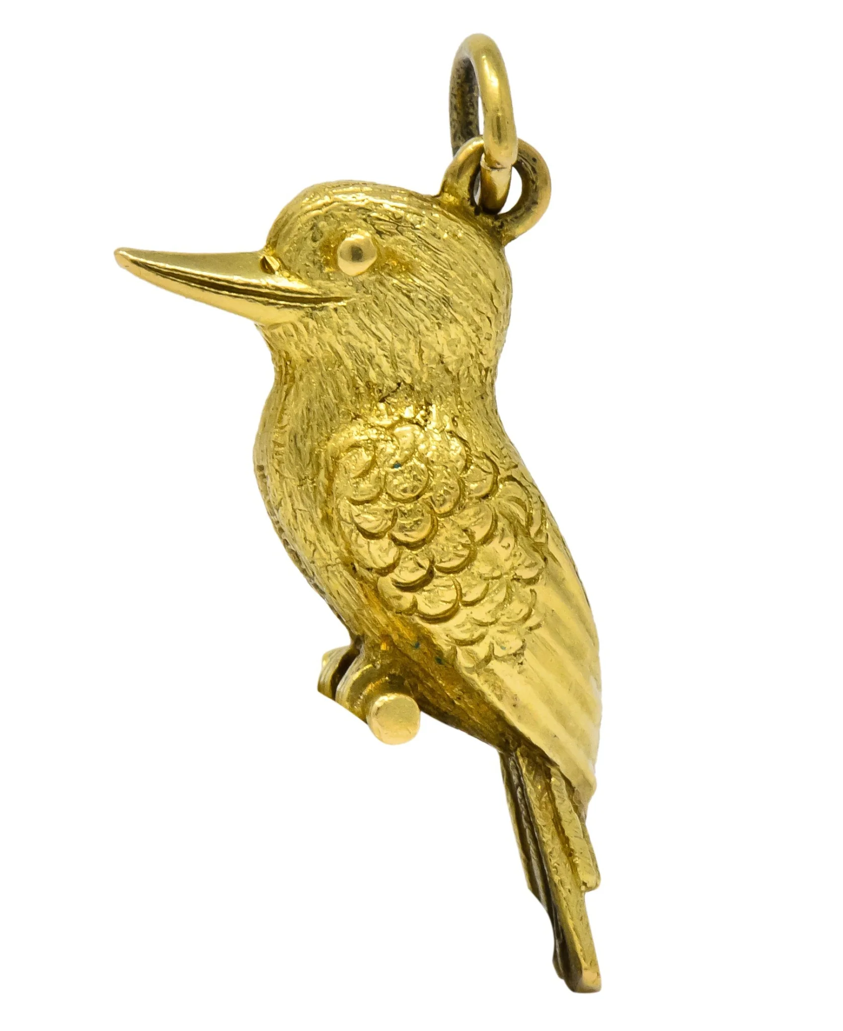 Realistic 18 Karat Green Gold Kookaburra Bird Pendant Charm - Image 5