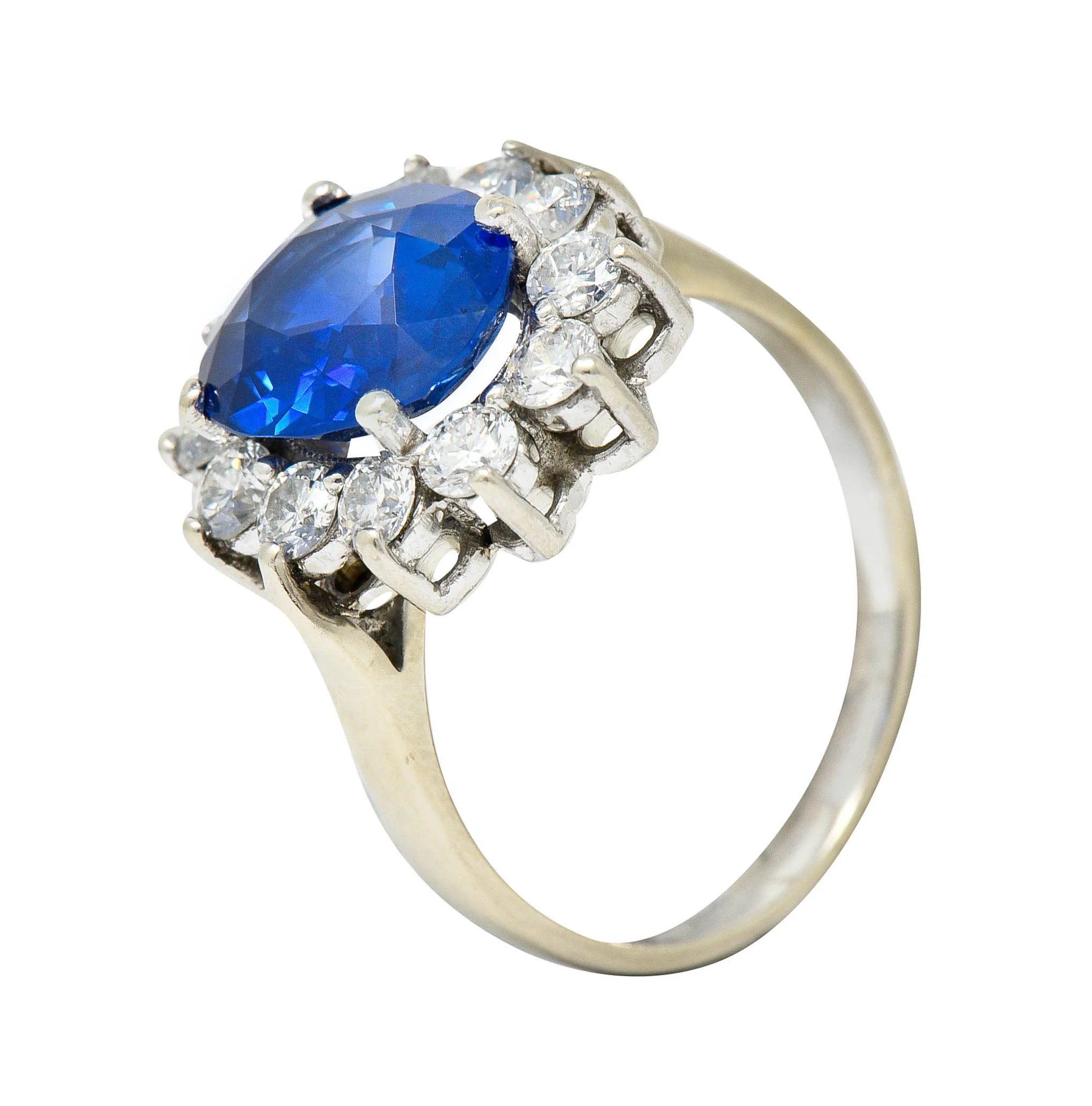 Regal 5.16 CTW Sapphire Diamond 14 Karat White Gold Cluster Ring - Image 10