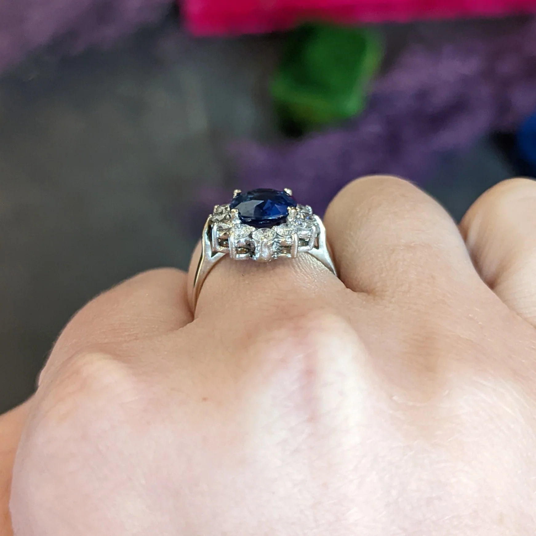 Regal 5.16 CTW Sapphire Diamond 14 Karat White Gold Cluster Ring - Image 13