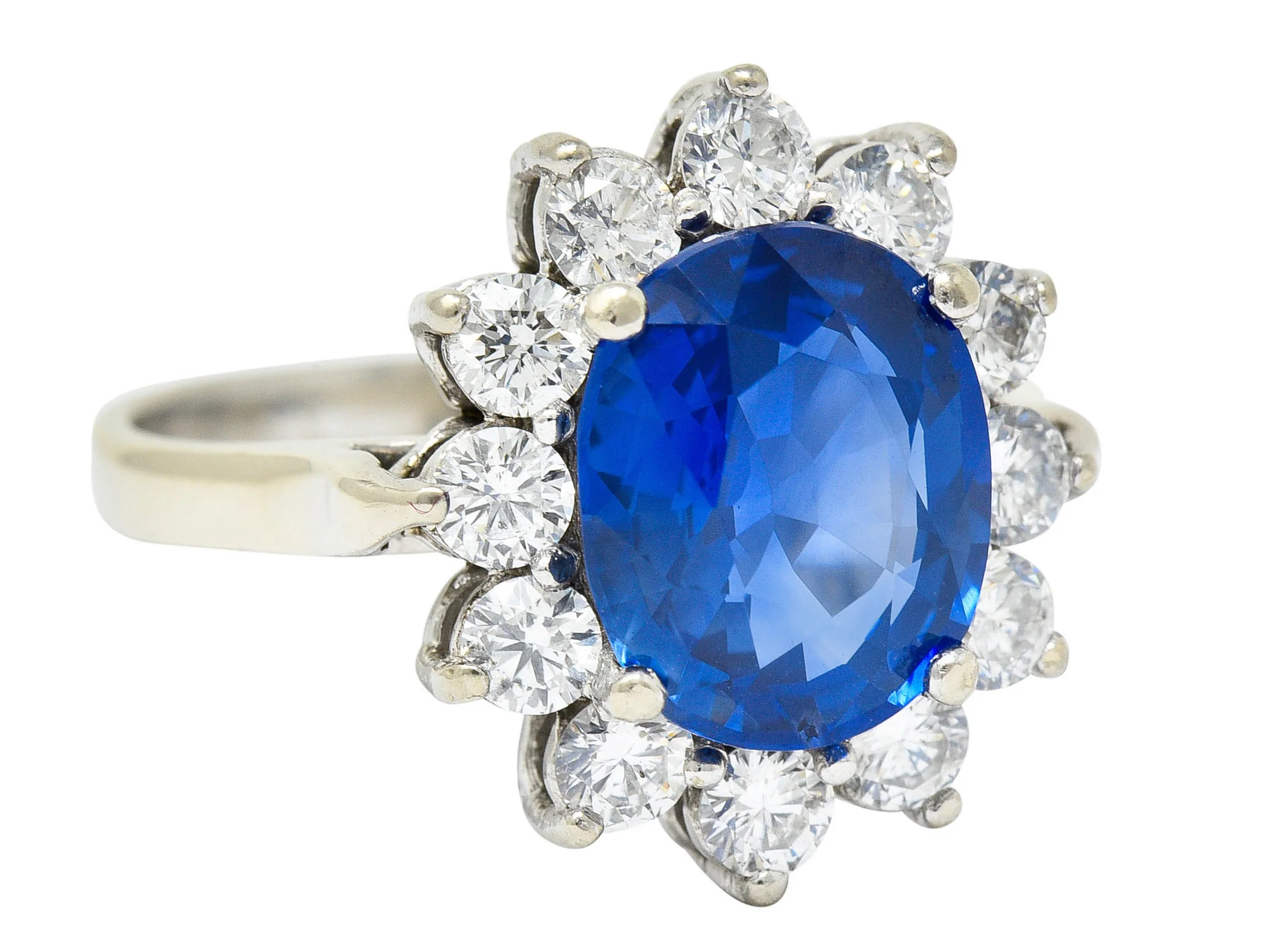 Regal 5.16 CTW Sapphire Diamond 14 Karat White Gold Cluster Ring - Image 2