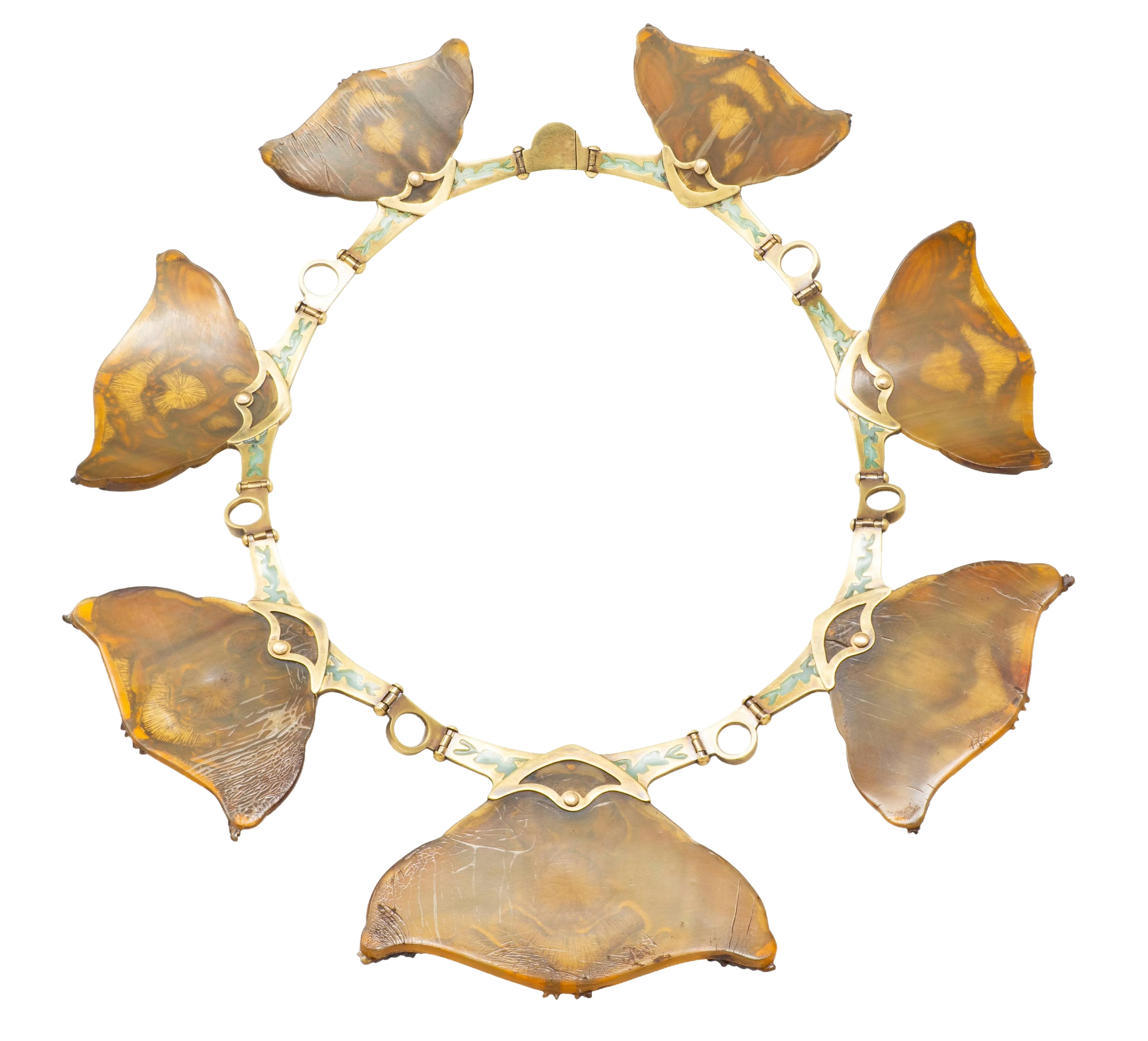 René Lalique Art Nouveau Moonstone Horn Enamel 18 Karat Yellow Gold Antique Stag Beetle Necklace - Image 4